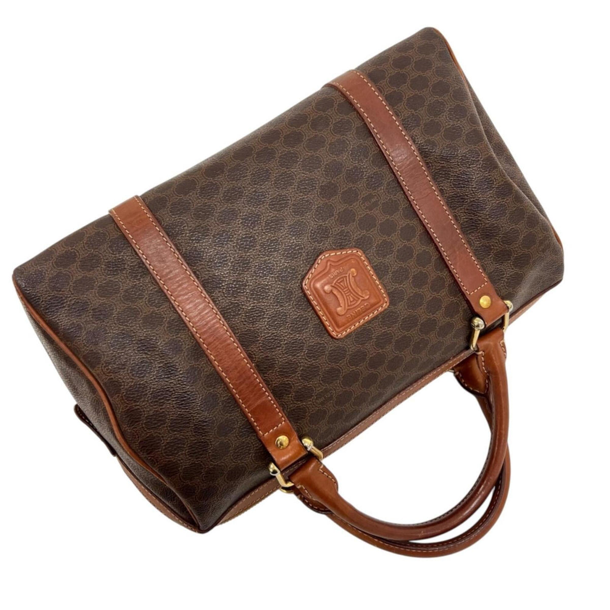 Celine Brown Coated Canvas Leather Boston Bag Handbag (Pre-Owned)