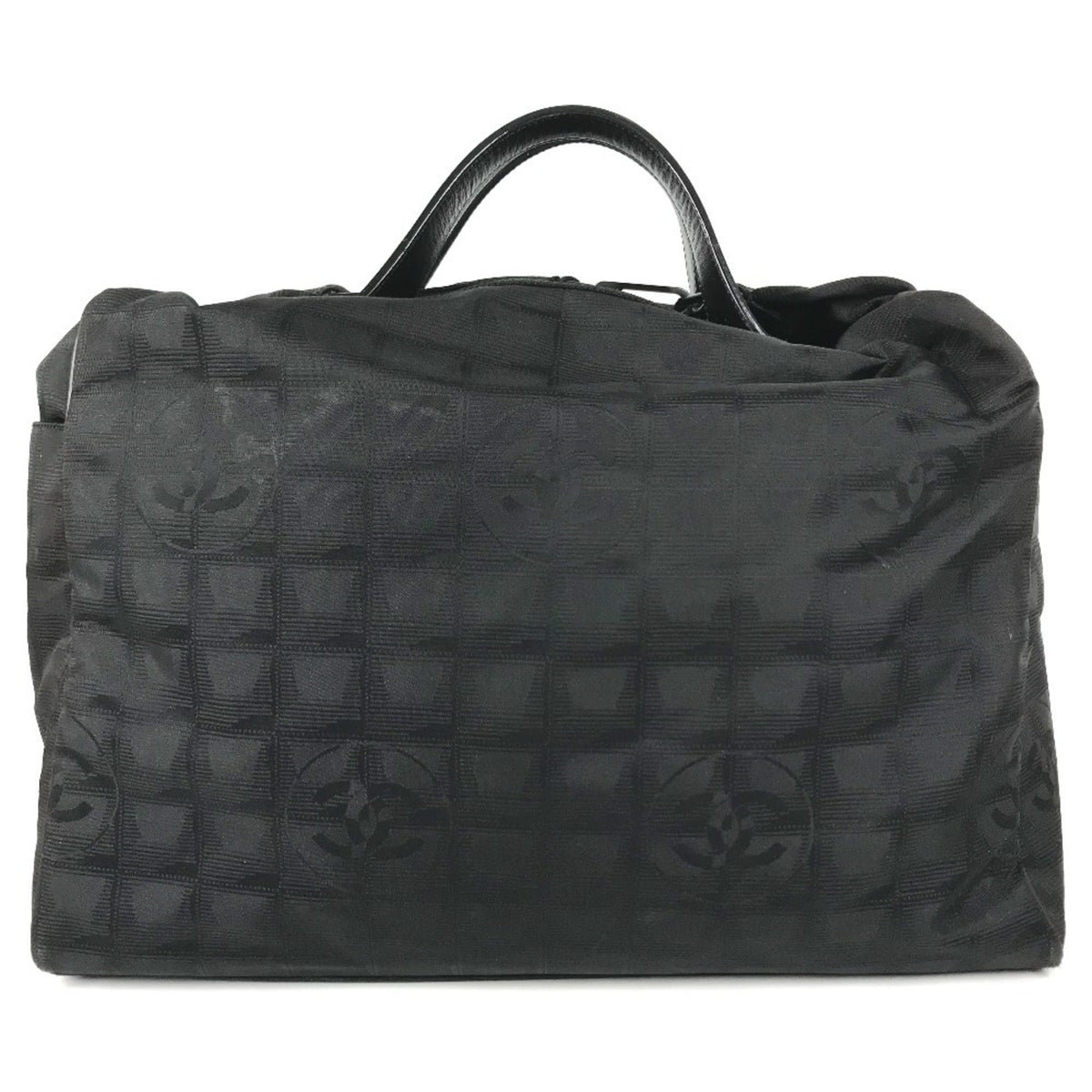 Chanel New Travel Line Black Nylon Leather Boston Bag Handbag (Pre-Owned)