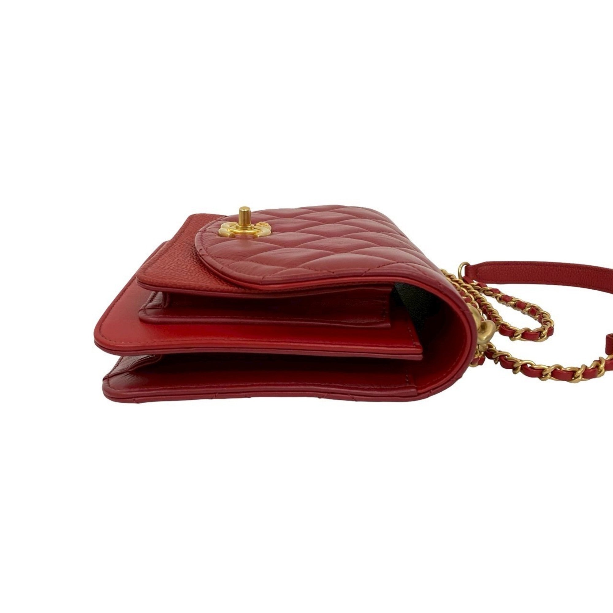 Chanel Red Color Grained Calfskin Leather Shoulder Bag (Pre-Owned)