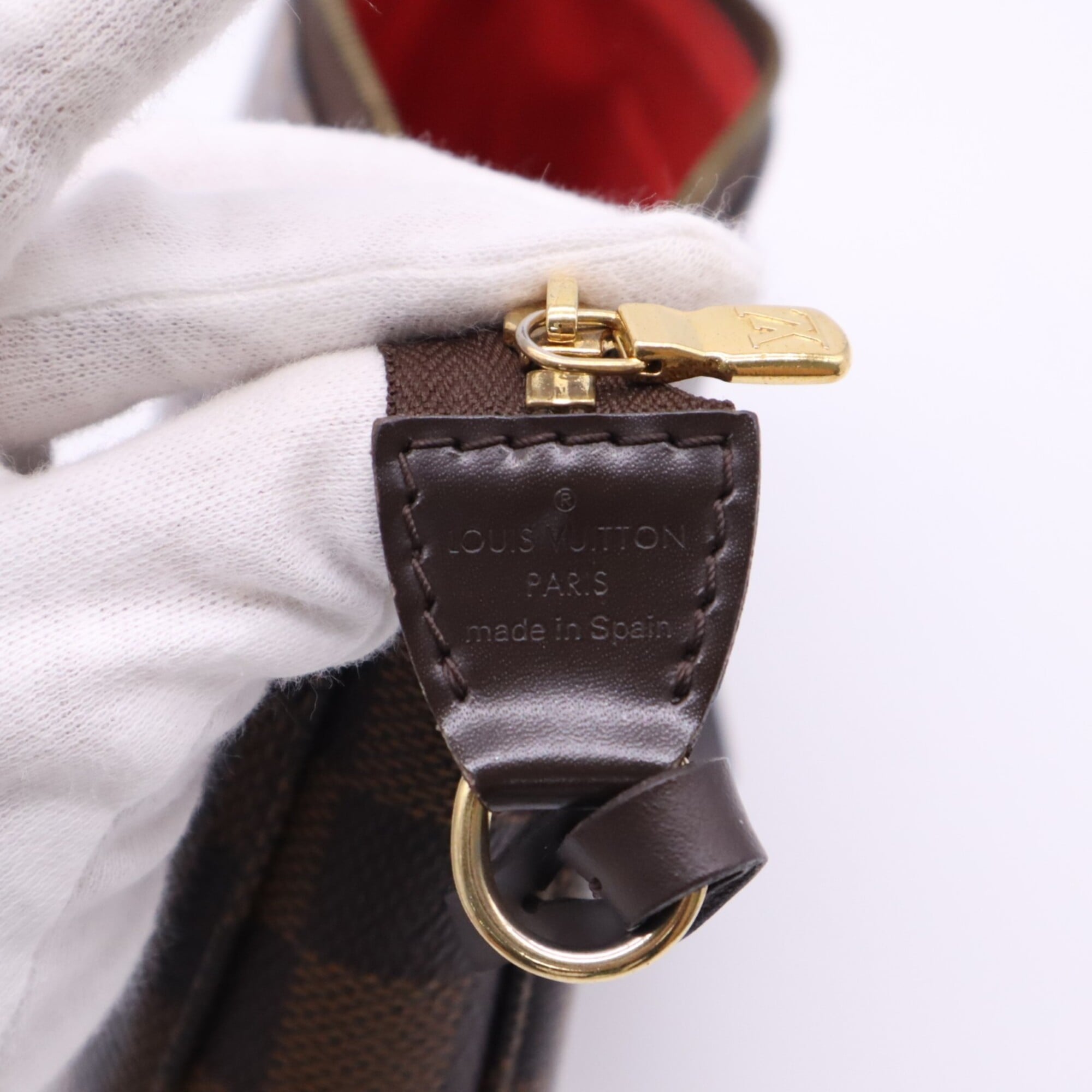 Louis Vuitton Beige Brown Red Color Coated Canvas Leather Handbag Pochette (Pre-Owned)