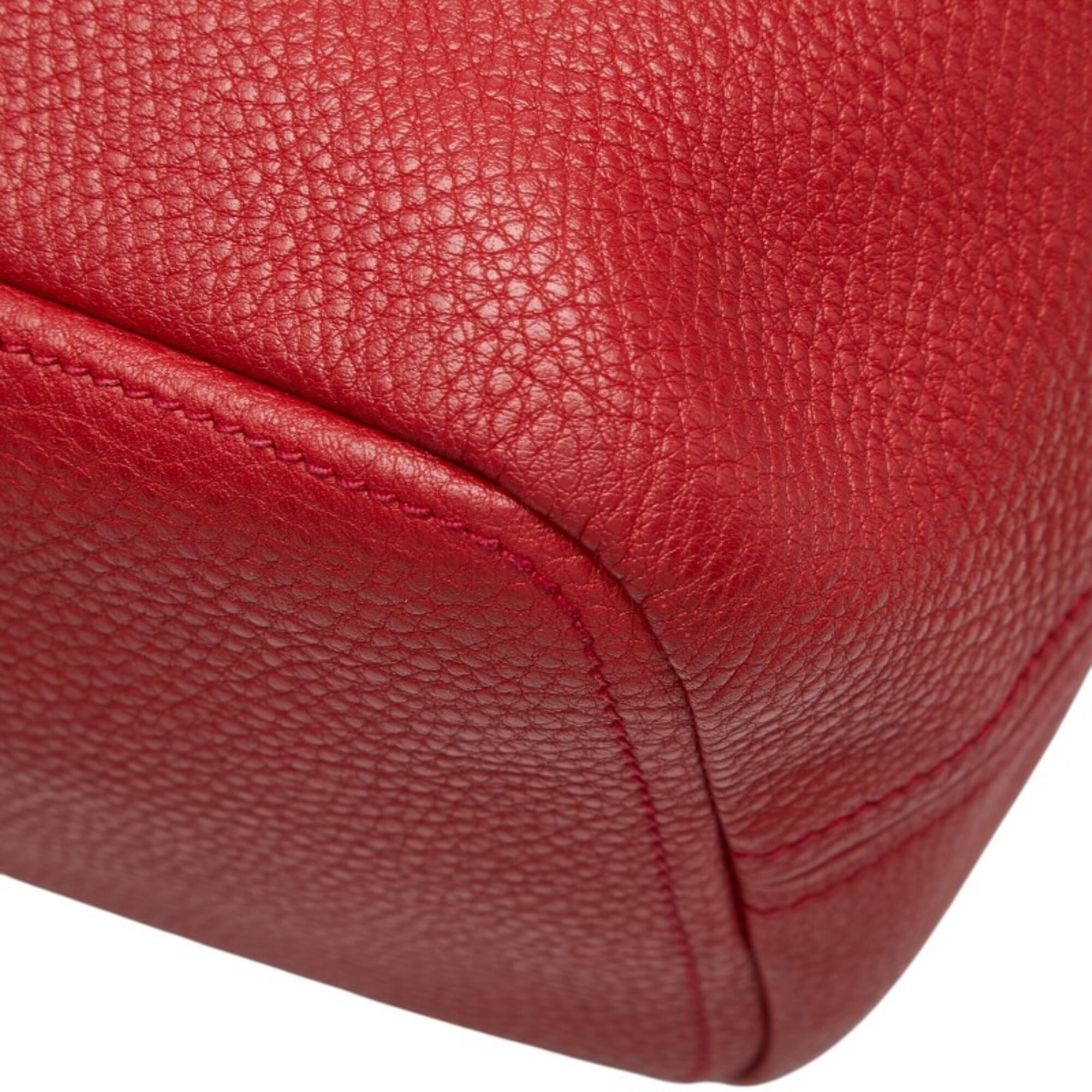 Prada Red Color Leather Shoulder Bag Tote Bag (Pre-Owned)