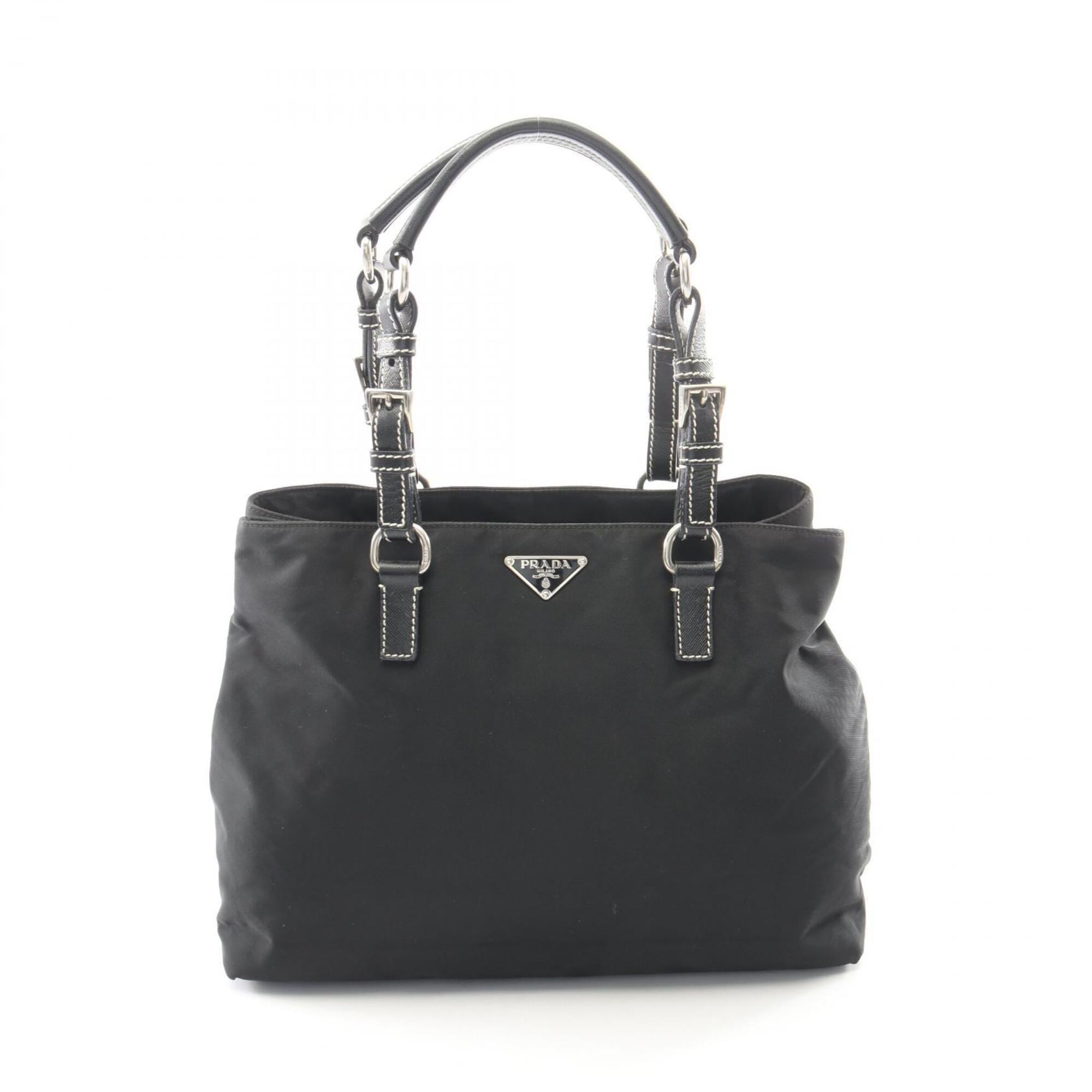 Prada Black Nylon Leather Handbag Tote Bag (Pre-Owned)