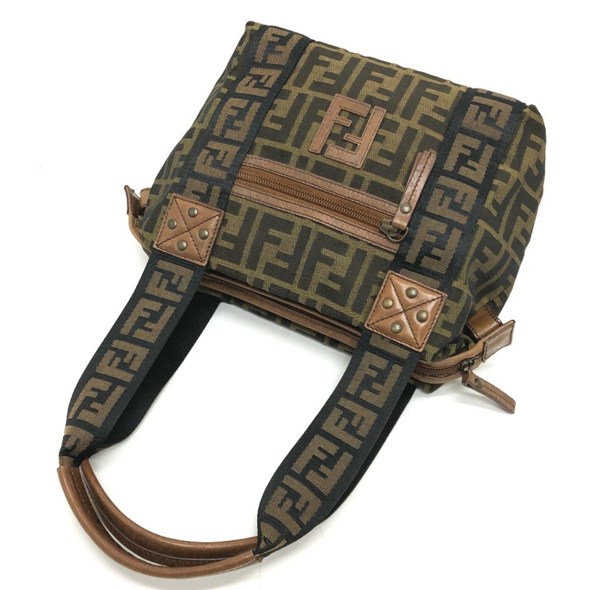 Fendi Zucca Black Brown Canvas Handbag Tote Bag (Pre-Owned)