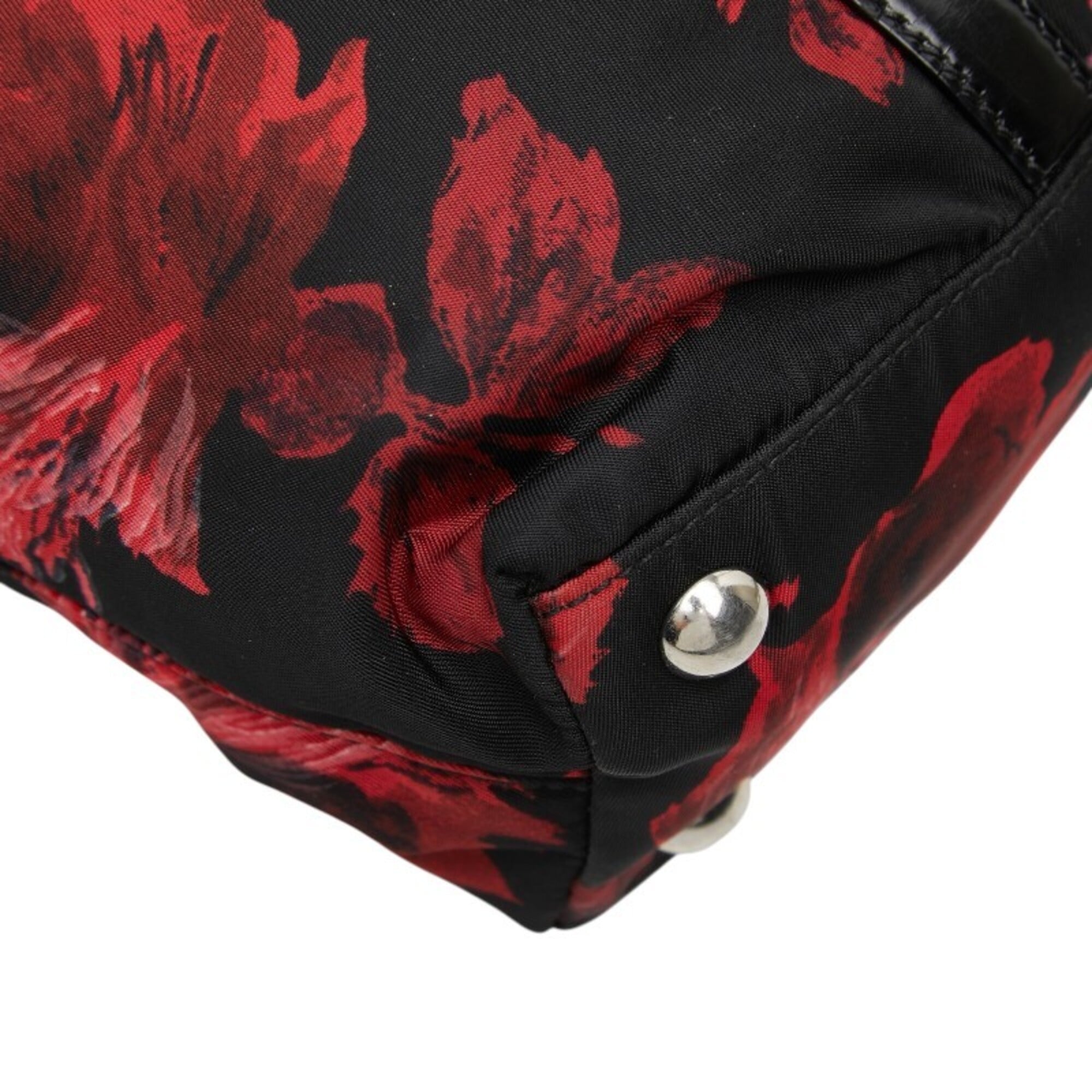 Prada Black Red Color Nylon Patent Leather Handbag Shoulder Bag (Pre-Owned)