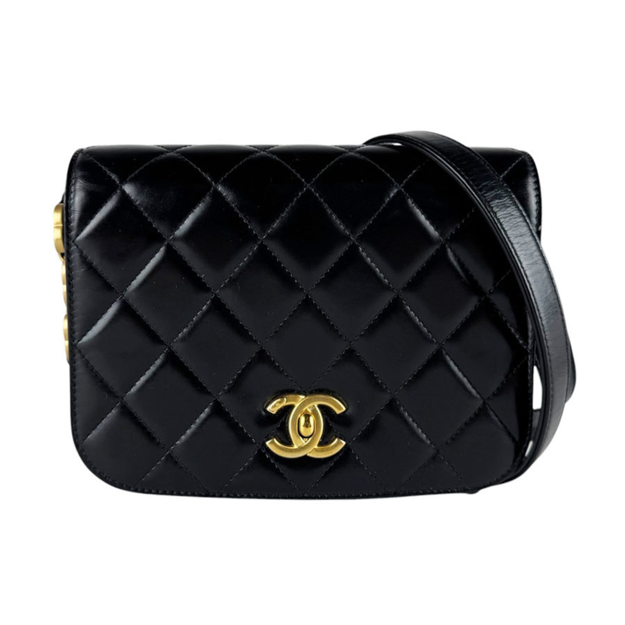 Chanel Black Leather Suede Messenger Bag Shoulder Bag (Pre-Owned)