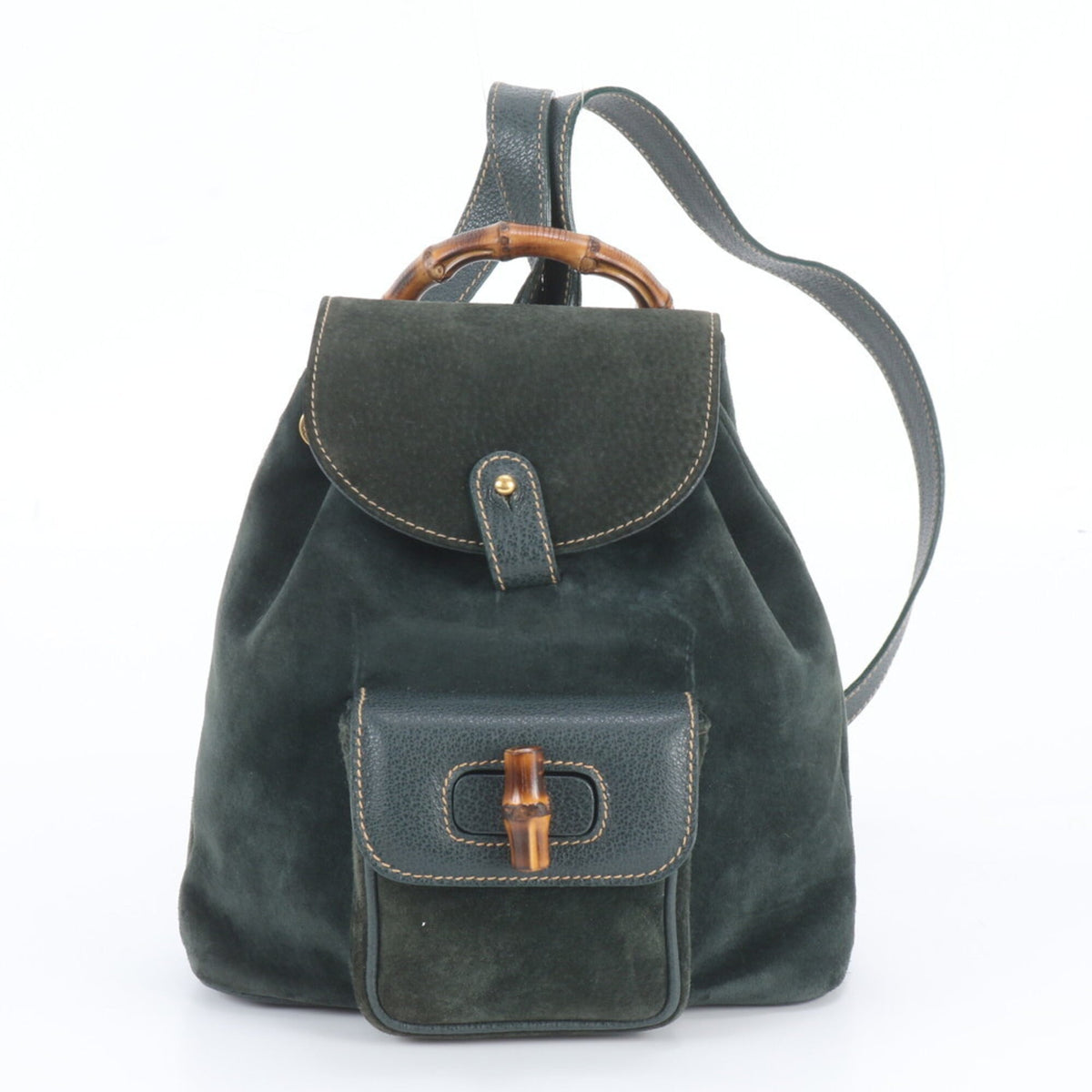Gucci Green Leather Bamboo Backpack Shoulder Bag (Pre-Owned)