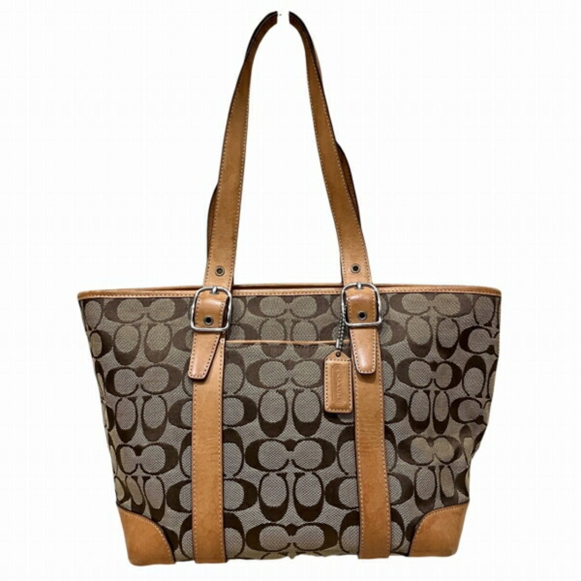 Coach Beige Canvas Leather Tote Bag (Pre-Owned)