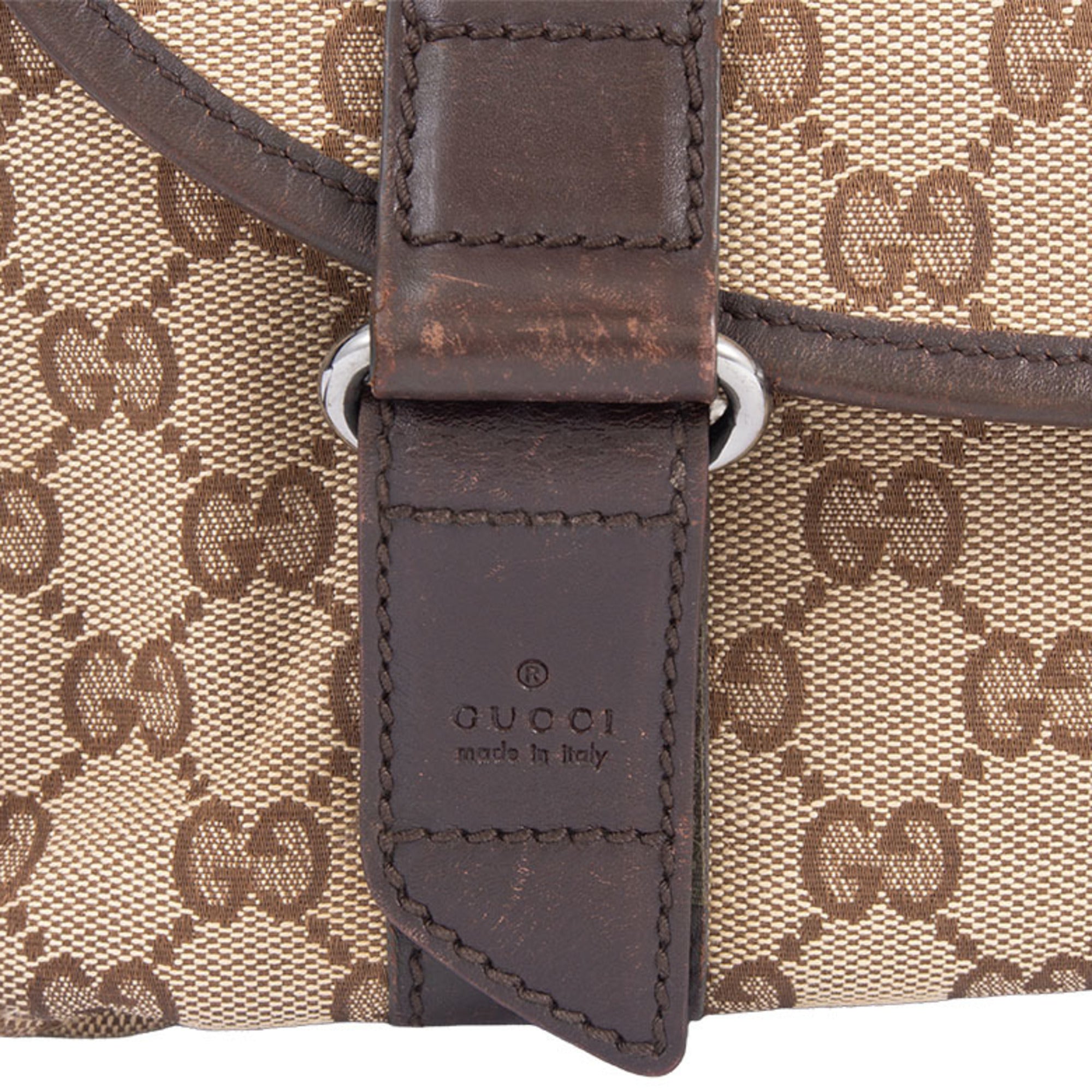 Gucci Beige Brown Gg Canvas Leather Shoulder Bag (Pre-Owned)