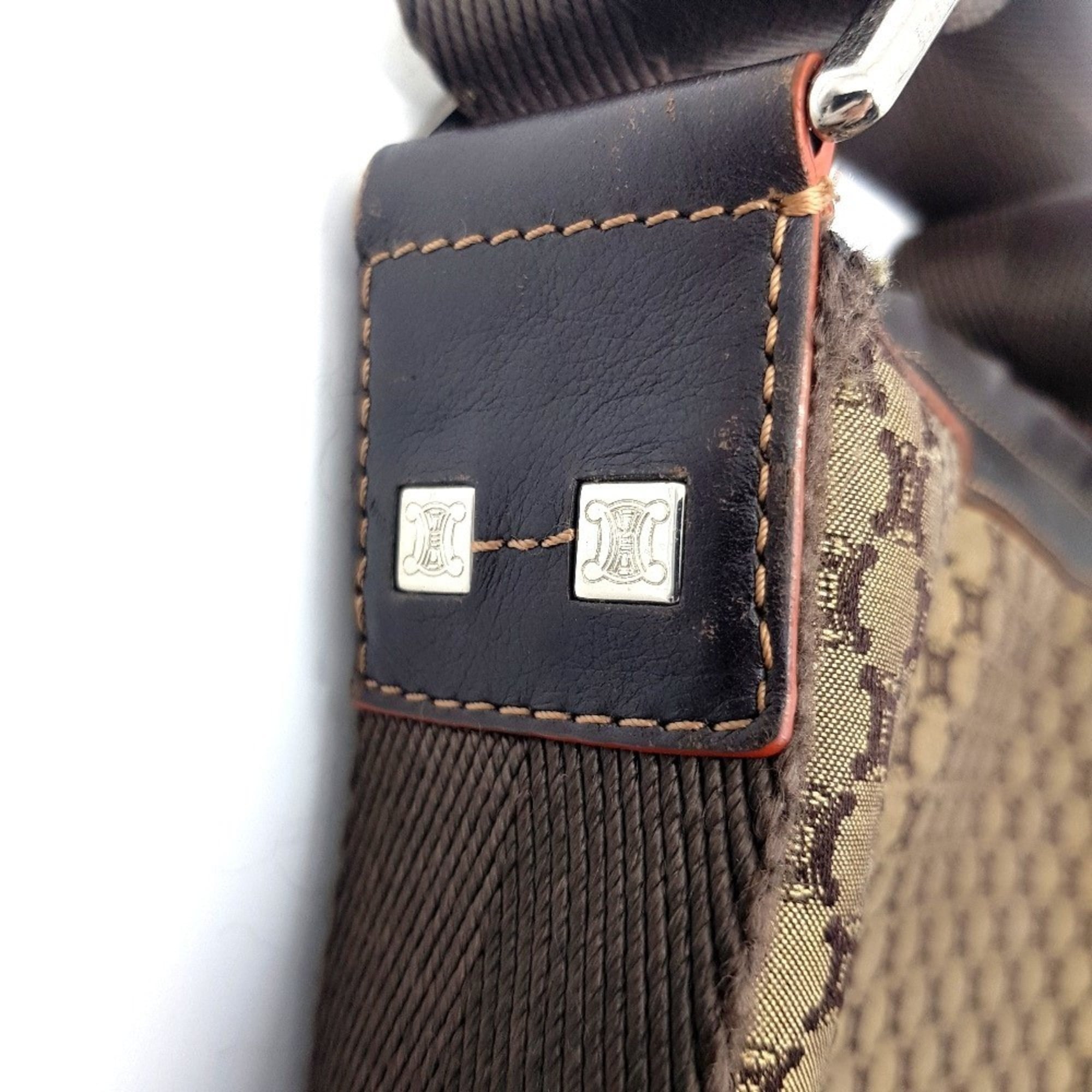 Celine Macadam Brown Canvas Leather Shoulder Bag (Pre-Owned)