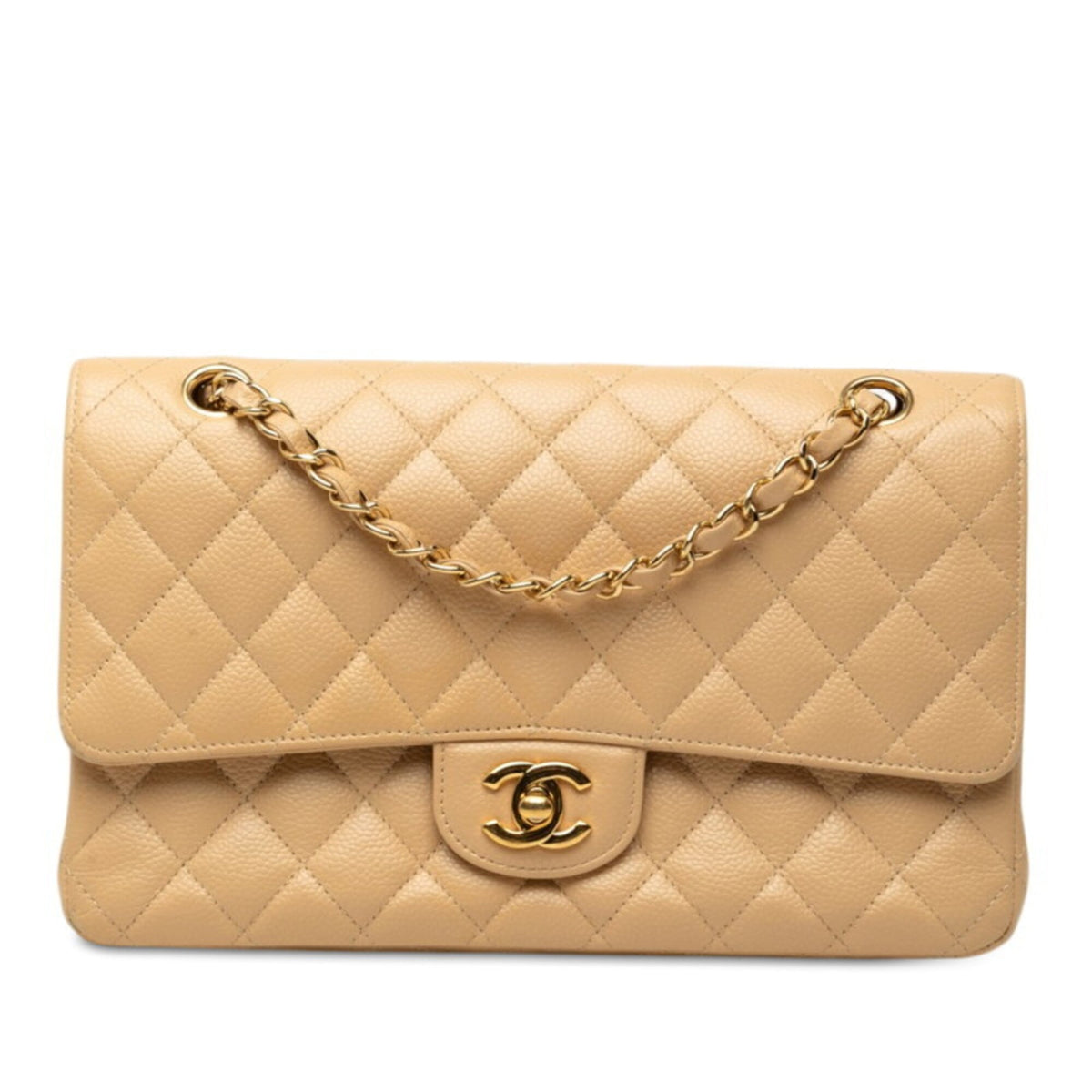 Chanel Beige Grained Calfskin Shoulder Bag (Pre-Owned)