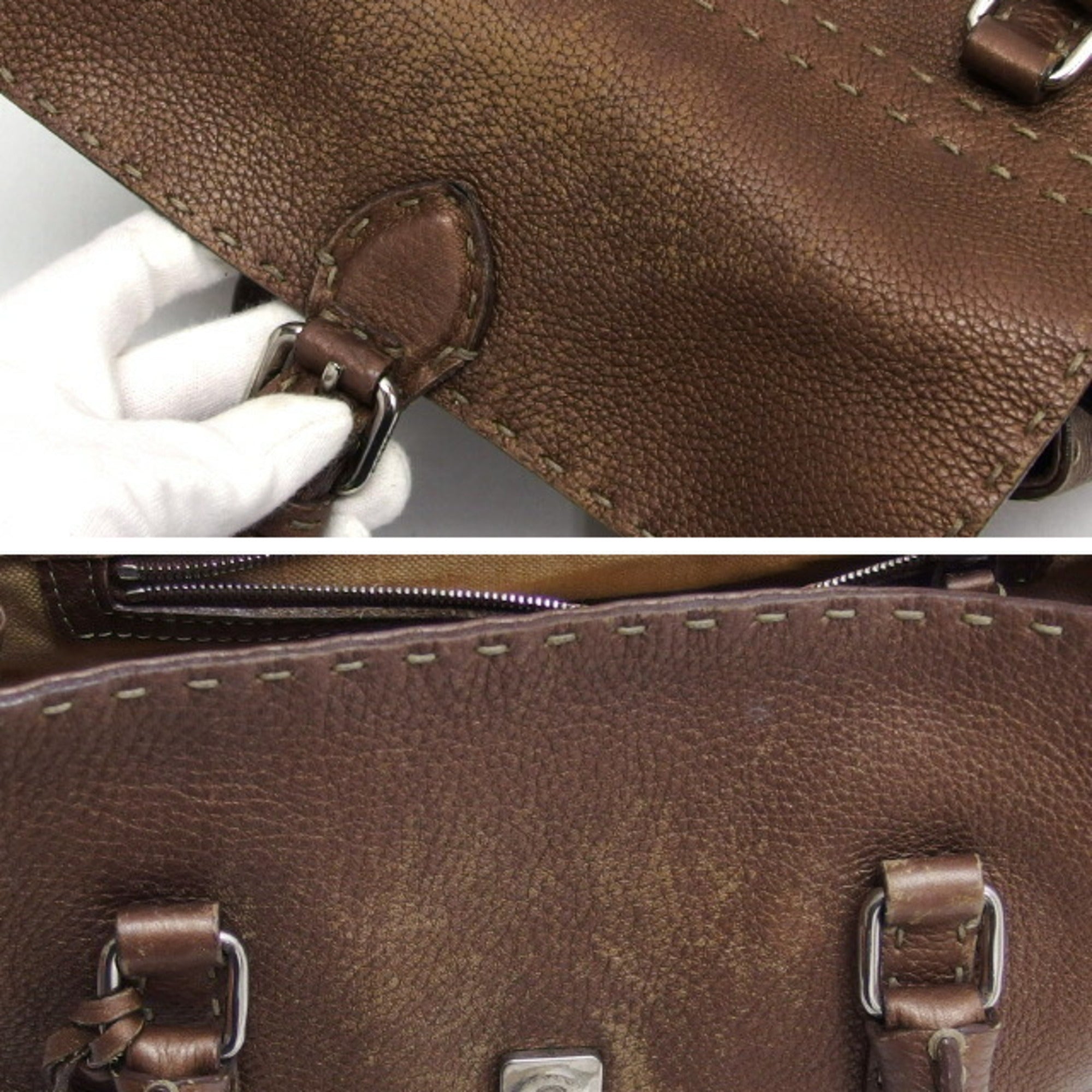 Fendi Bronze Dark Brown Leather Handbag (Pre-Owned)