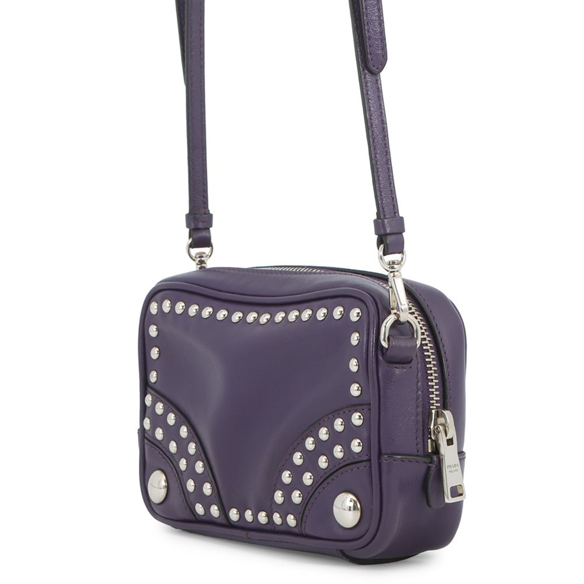 Prada Purple Leather Handbag Shoulder Bag (Pre-Owned)
