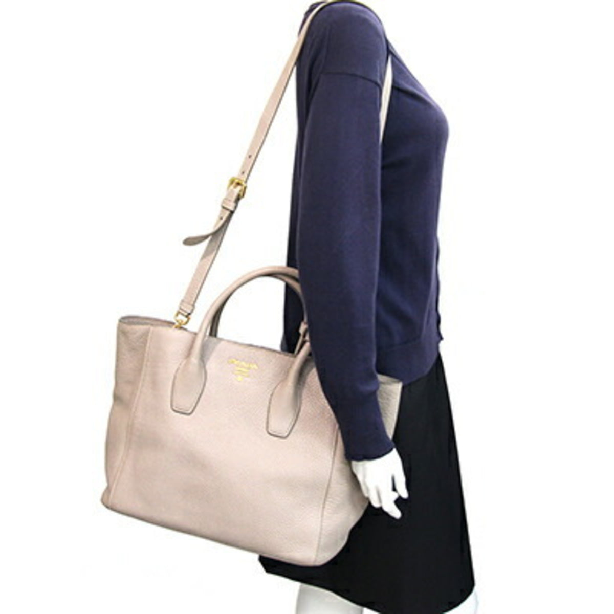 Prada Grayish Leather Handbag Shoulder Bag Tote Bag (Pre-Owned)