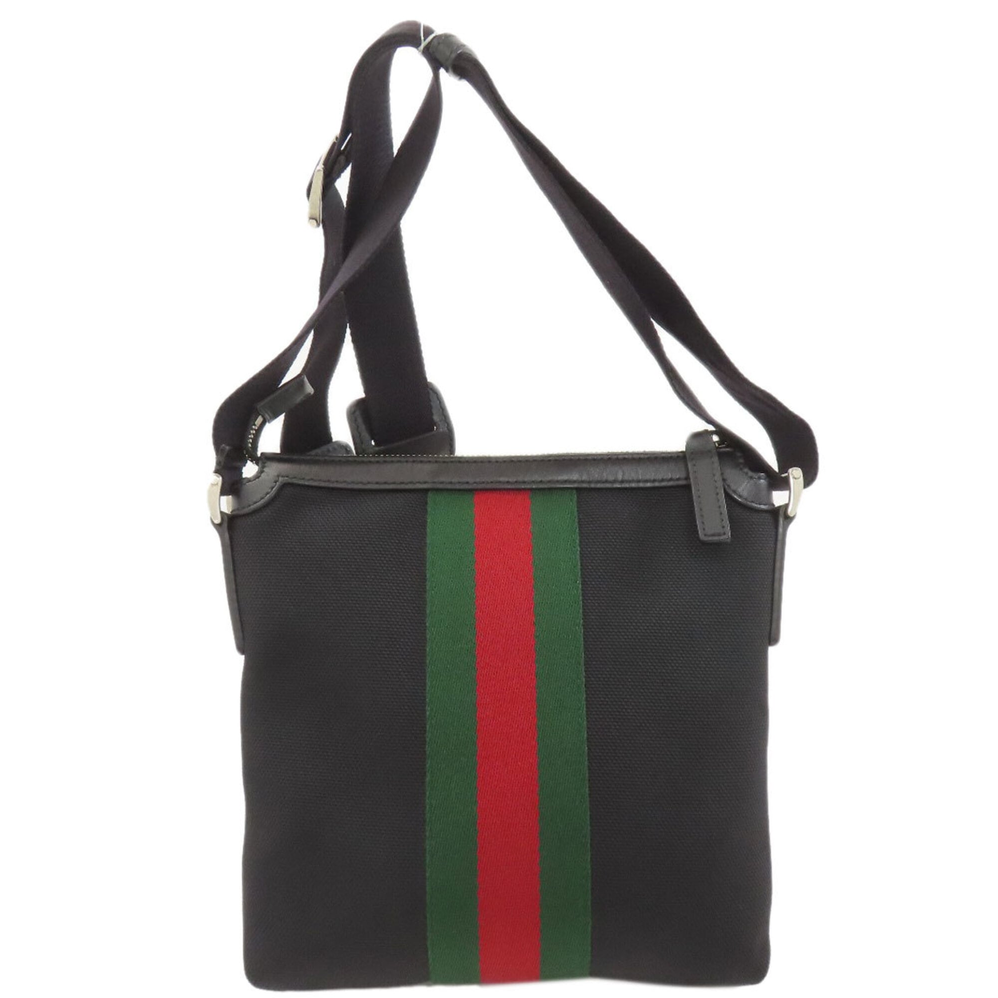 Gucci Sherry Line Black Canvas Leather Shoulder Bag (Pre-Owned)