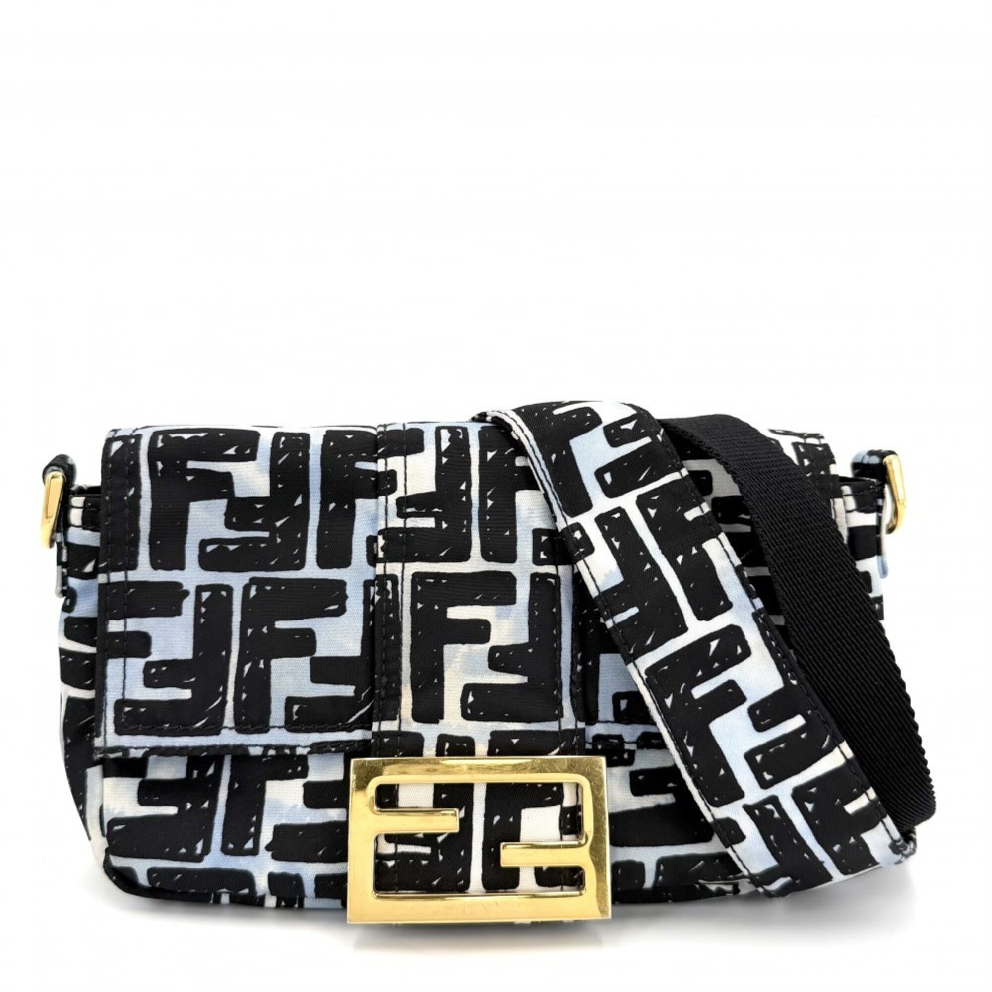 Fendi Black Blue White Nylon Shoulder Bag Sling Bag (Pre-Owned)