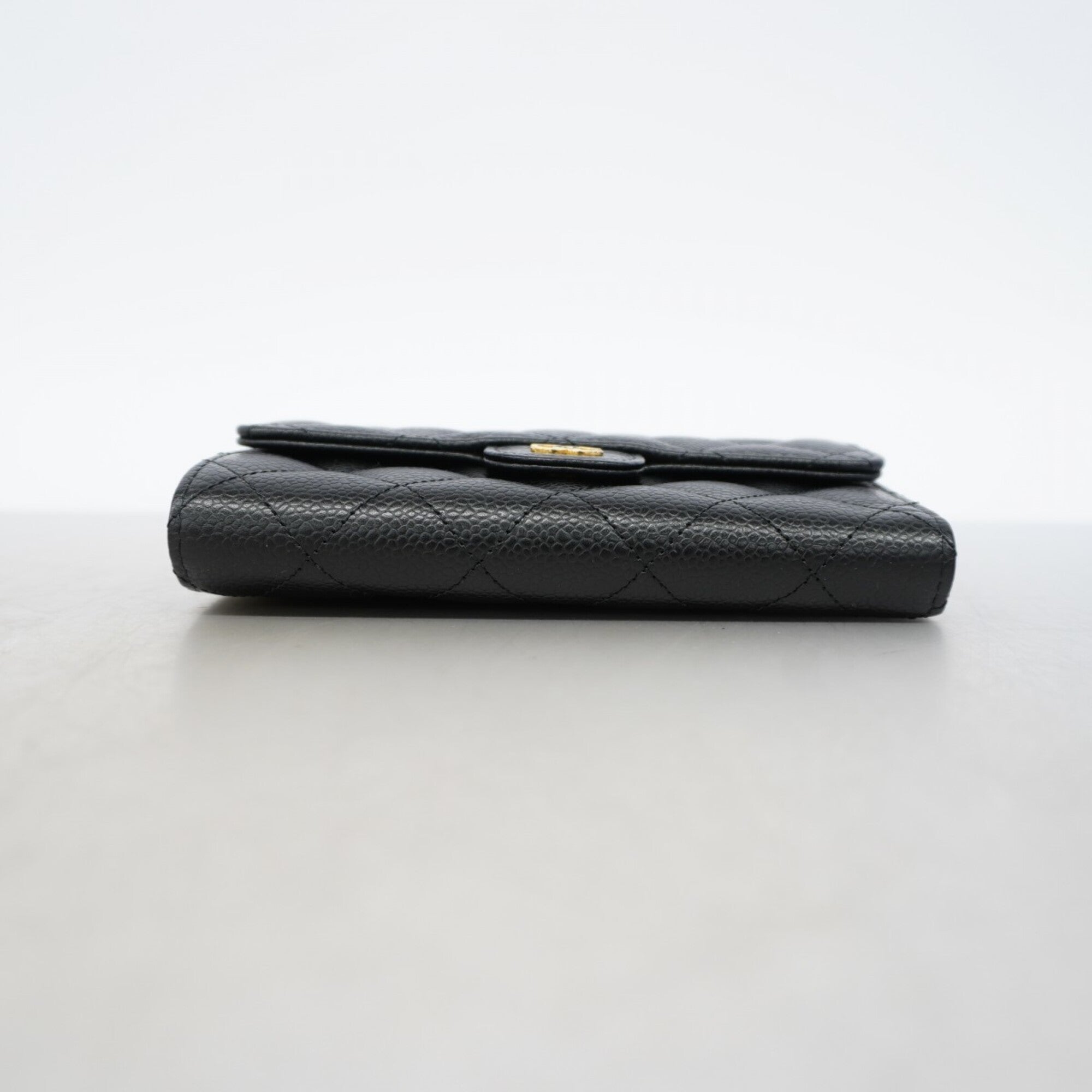 Chanel Black Grained Calfskin Wallet (Tri-Fold) (Pre-Owned)