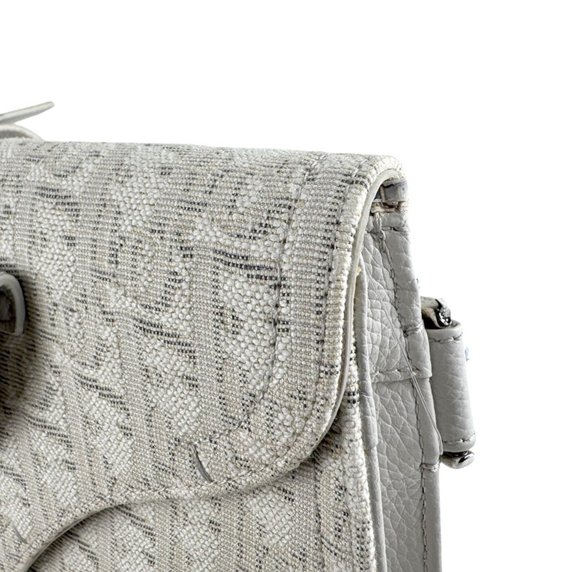 Christian Dior Light Gray Canvas Leather Saddle Bag Shoulder Bag (Pre-Owned)