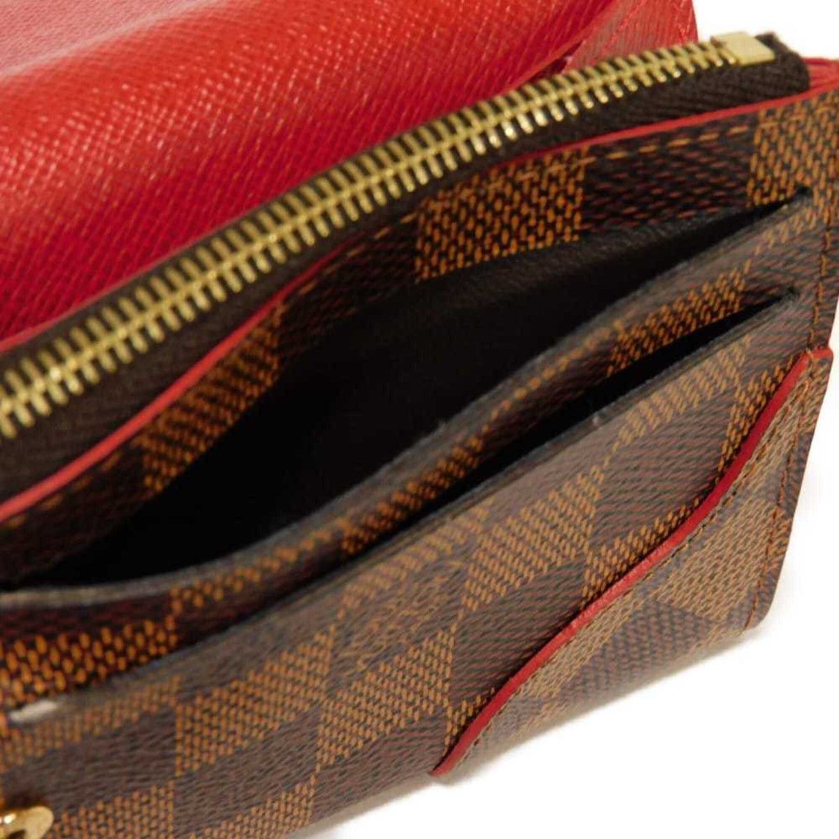 Louis Vuitton Brown Cerise Damier Canvas Ebene Red Color Damier Canvas Long Wallet (Bi-Fold) (Pre-Owned)
