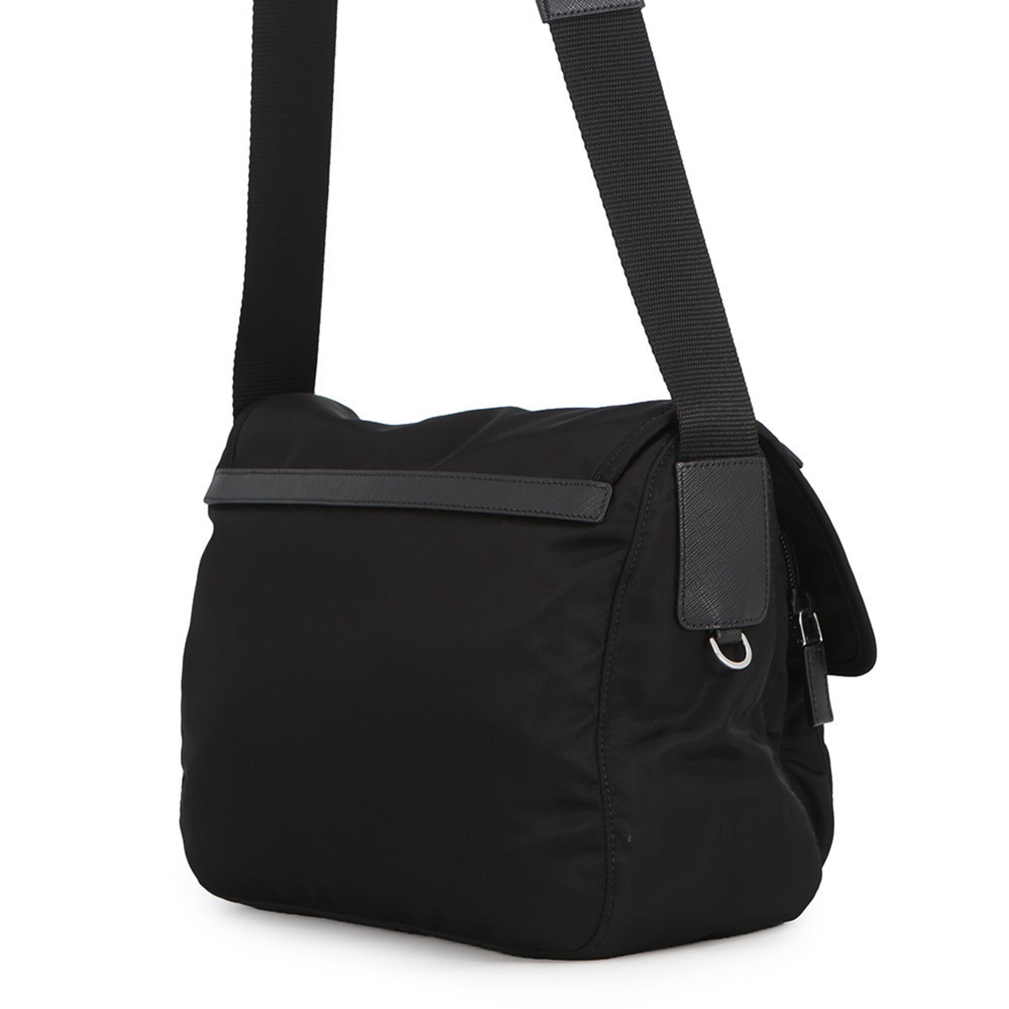 Prada Black Nylon Leather Handbag Shoulder Bag (Pre-Owned)