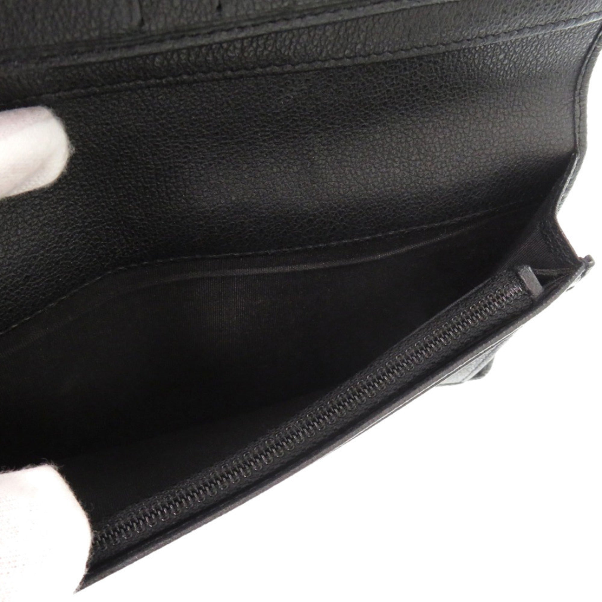 Chanel Camellia Black Leather Long Wallet (Bi-Fold) (Pre-Owned)