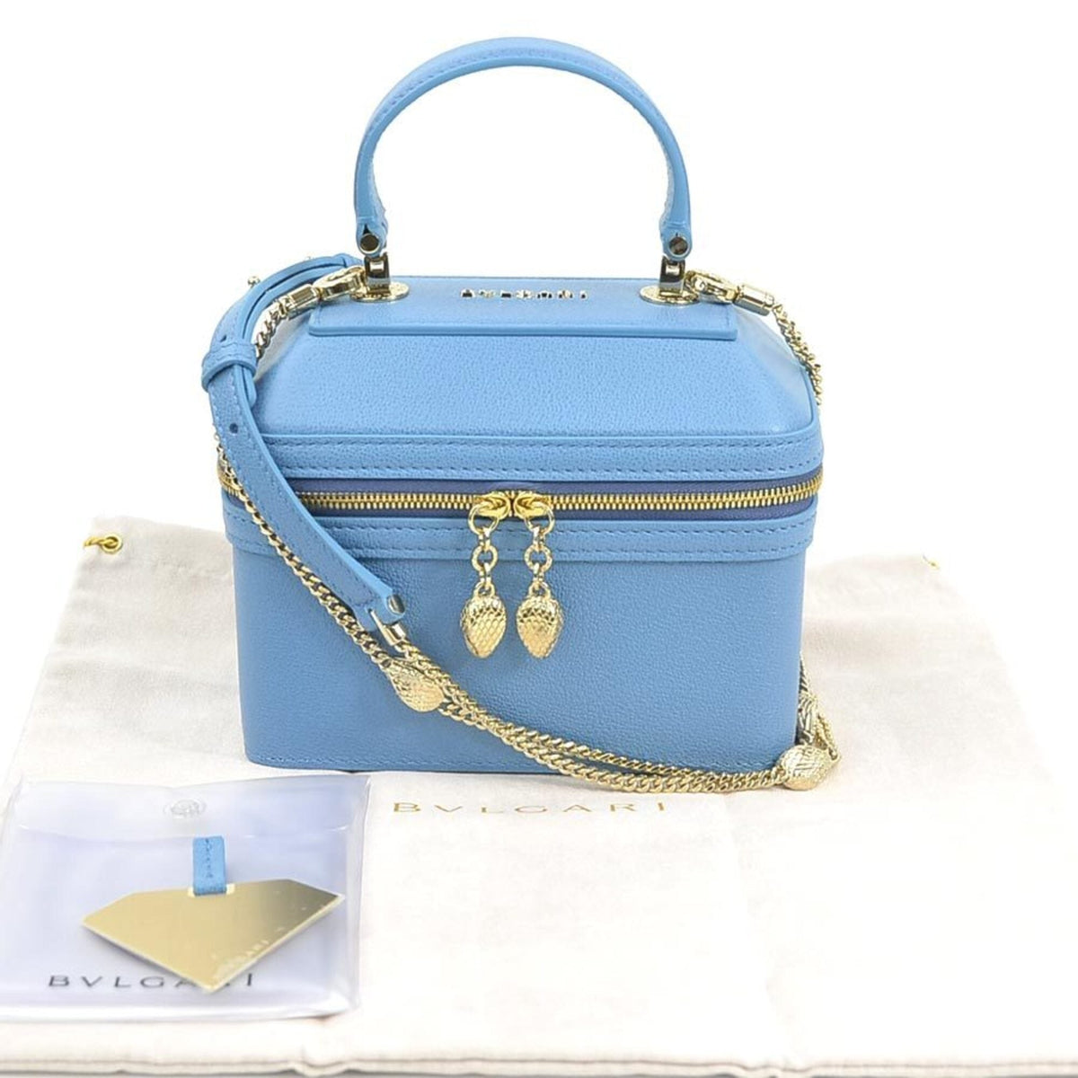 Bvlgari Blue Leather Handbag Shoulder Bag Vanity Bag (Pre-Owned)