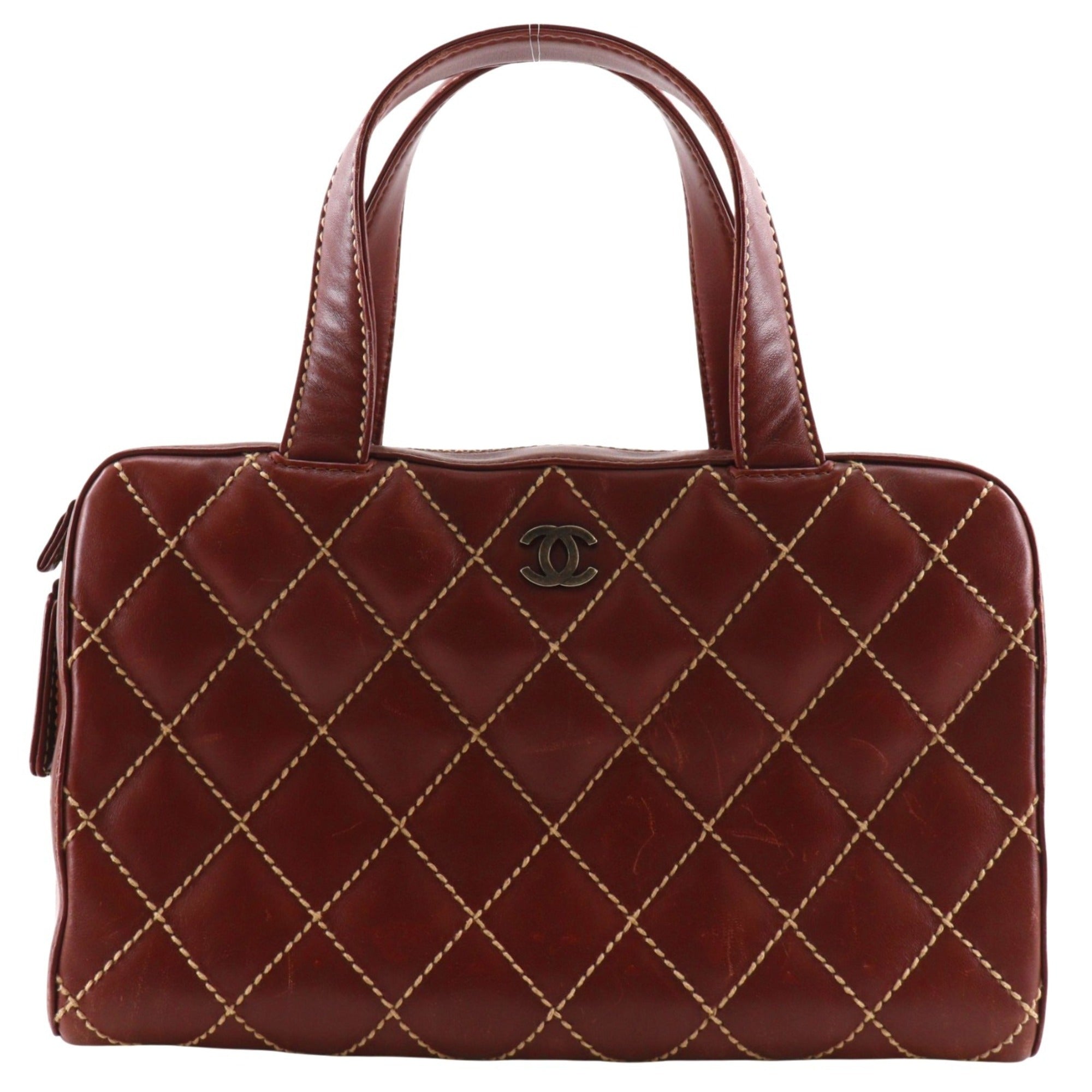 Chanel Wild Stitch Brown Red Color Leather Handbag (Pre-Owned)