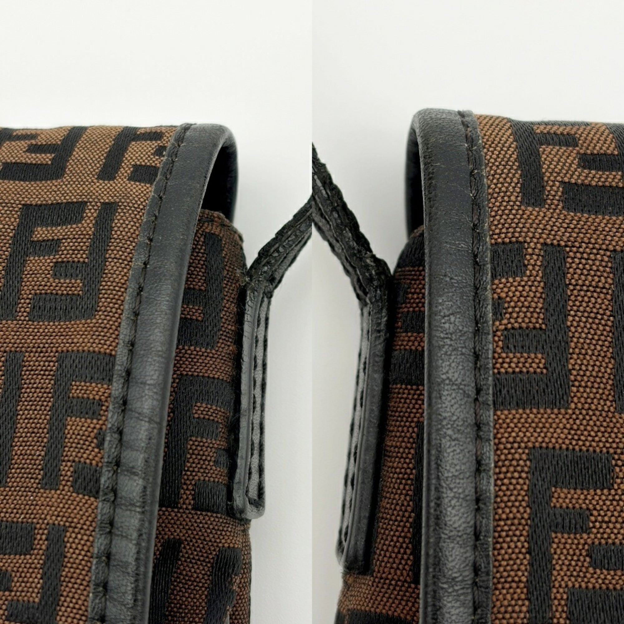 Fendi Zucca Black Brown Canvas Leather Shoulder Bag (Pre-Owned)