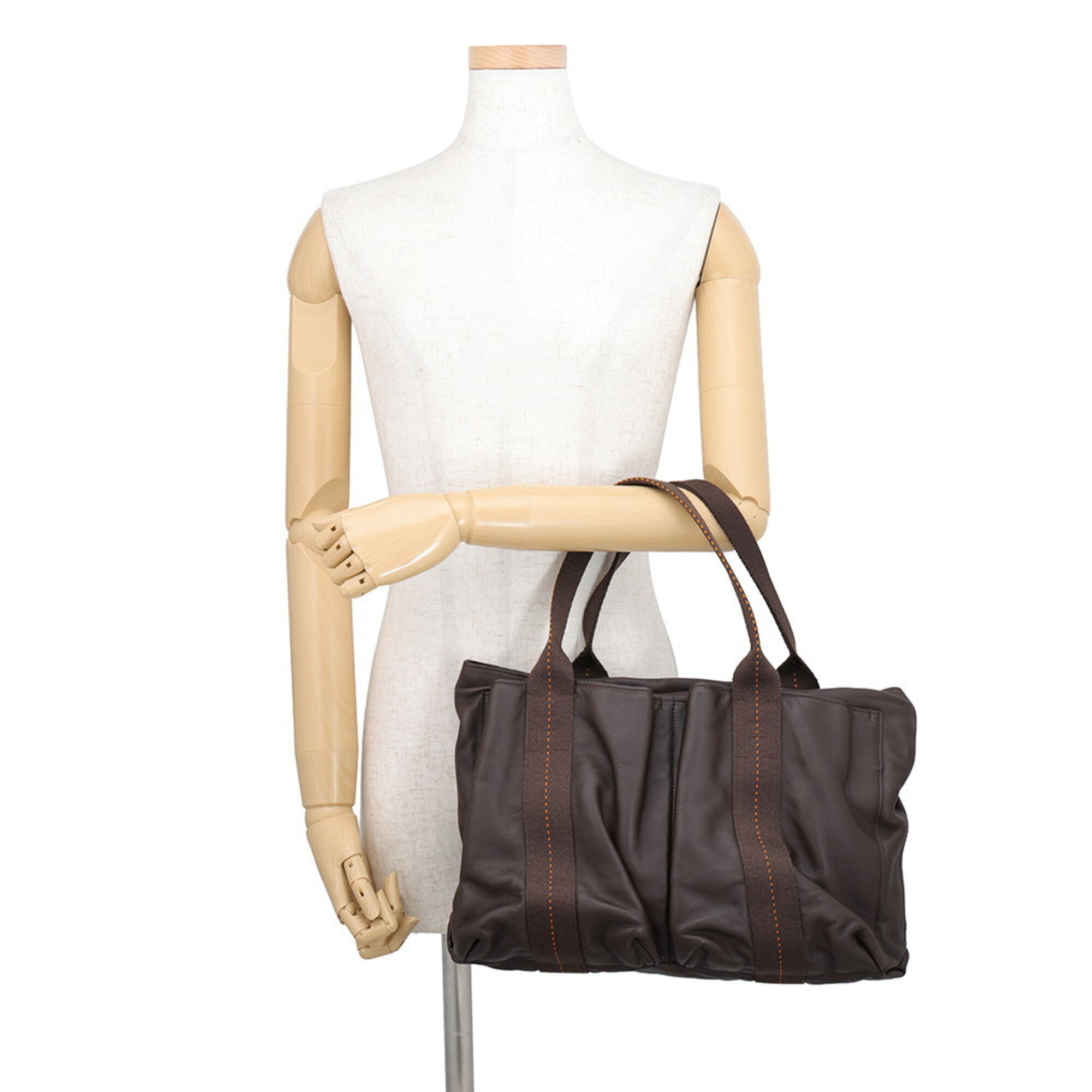 Hermes Chocolat Orange Veau Derma Handbag Tote Bag (Pre-Owned)