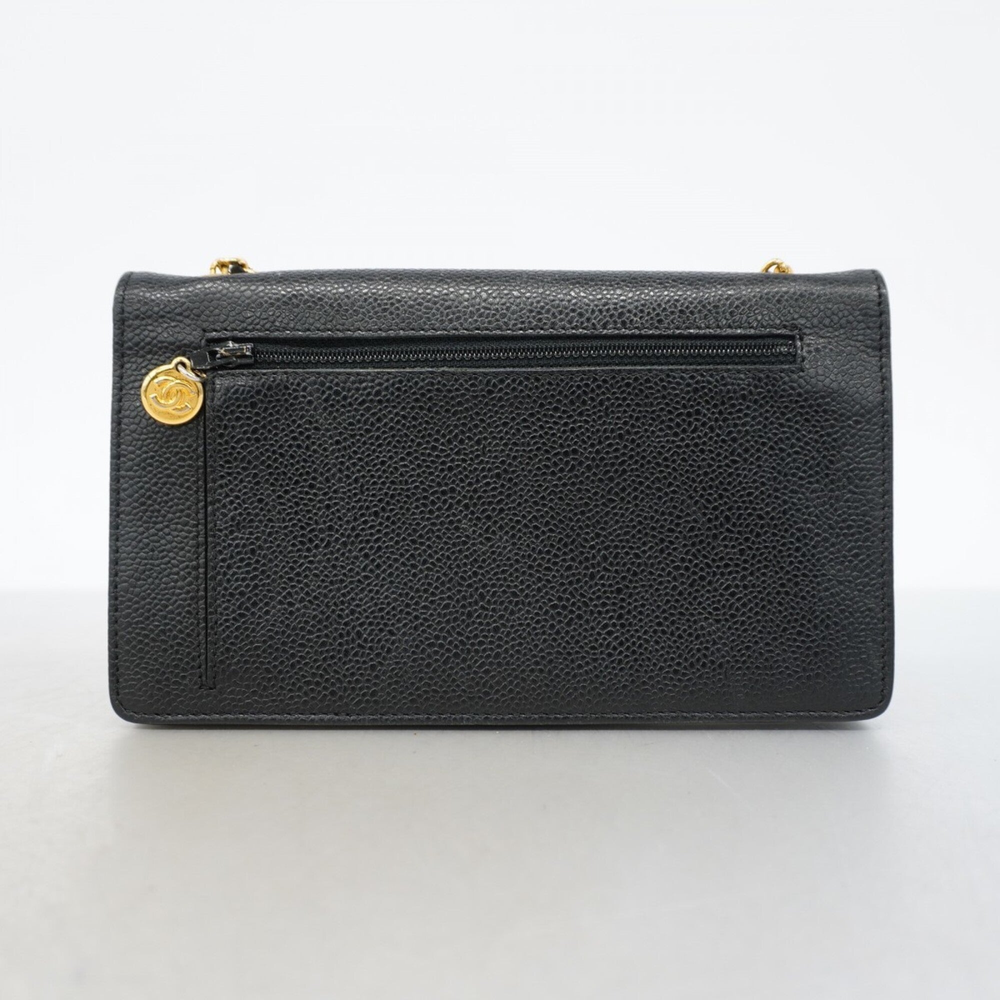 Chanel Black Grained Calfskin Chain/Shoulder Wallet (Pre-Owned)