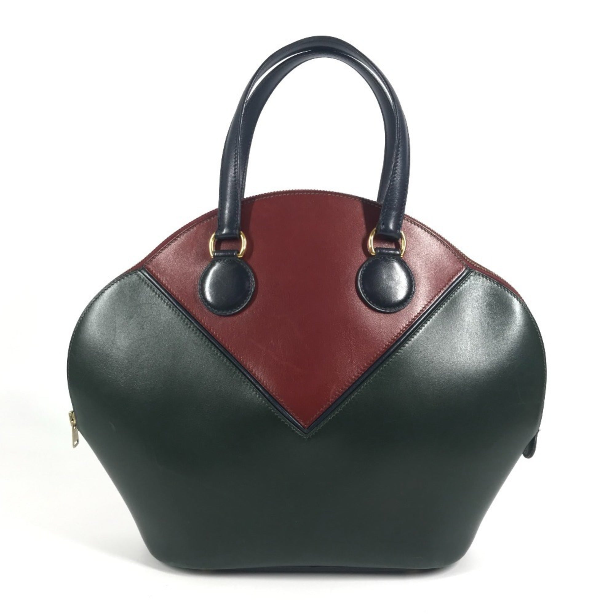 Hermes Green Navy Wine Box Calf Leather Handbag Tote Bag (Pre-Owned)