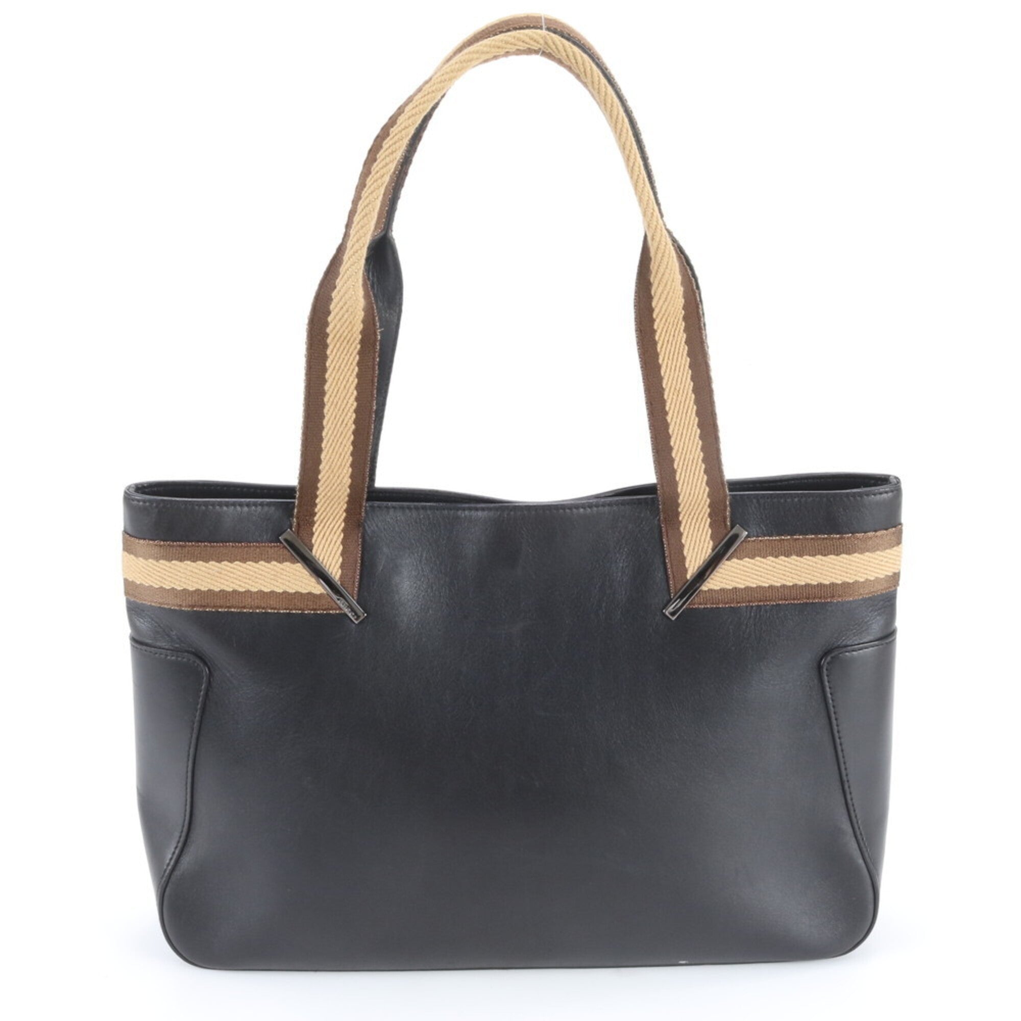 Gucci Black Brown Leather Handbag Tote Bag (Pre-Owned)