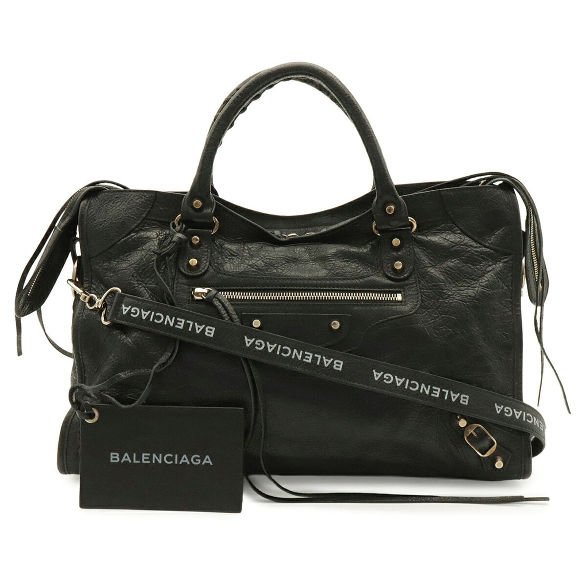 Balenciaga Black Leather Handbag Shoulder Bag Tote Bag (Pre-Owned)