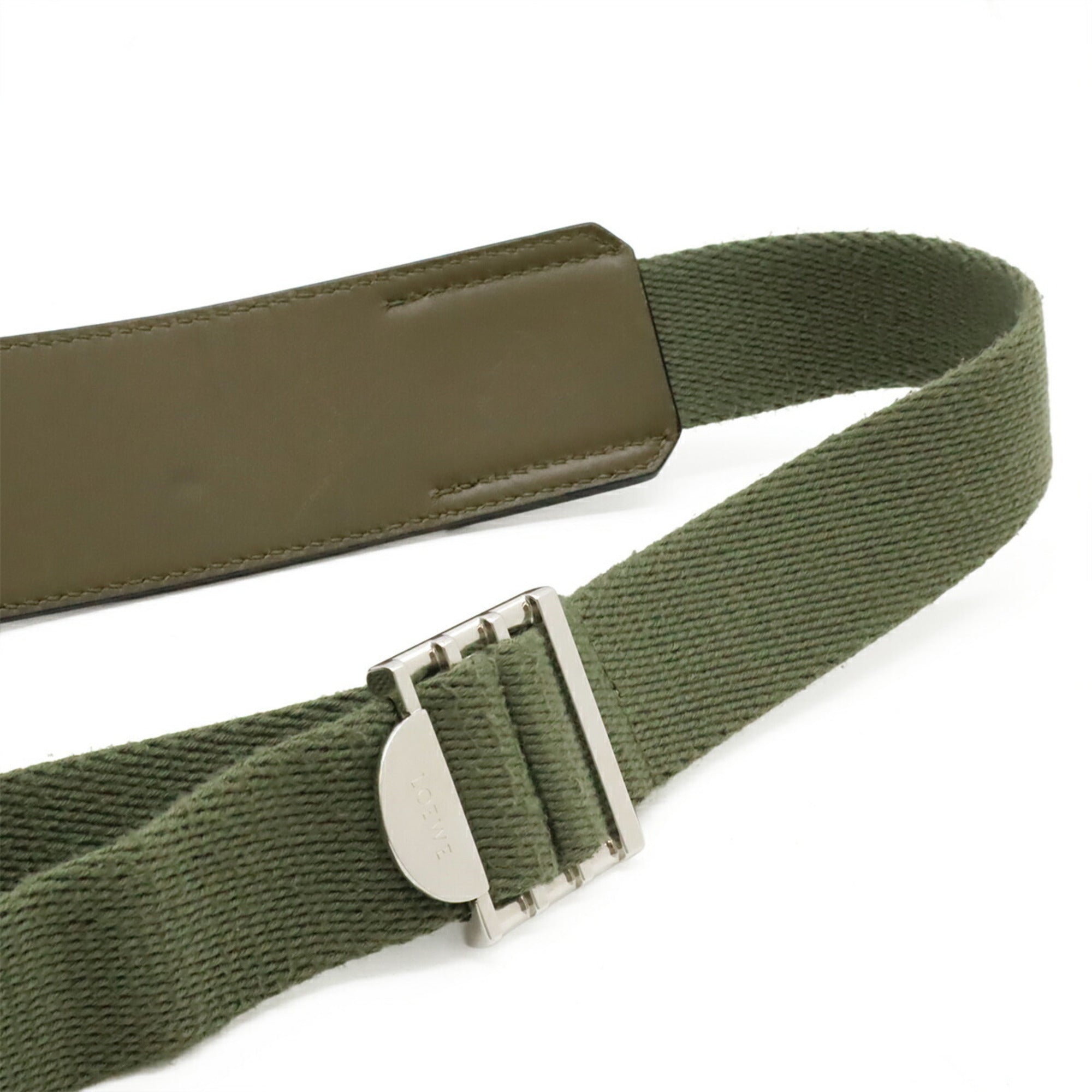Loewe Green Khaki Canvas Leather Messenger Bag Shoulder Bag (Pre-Owned)