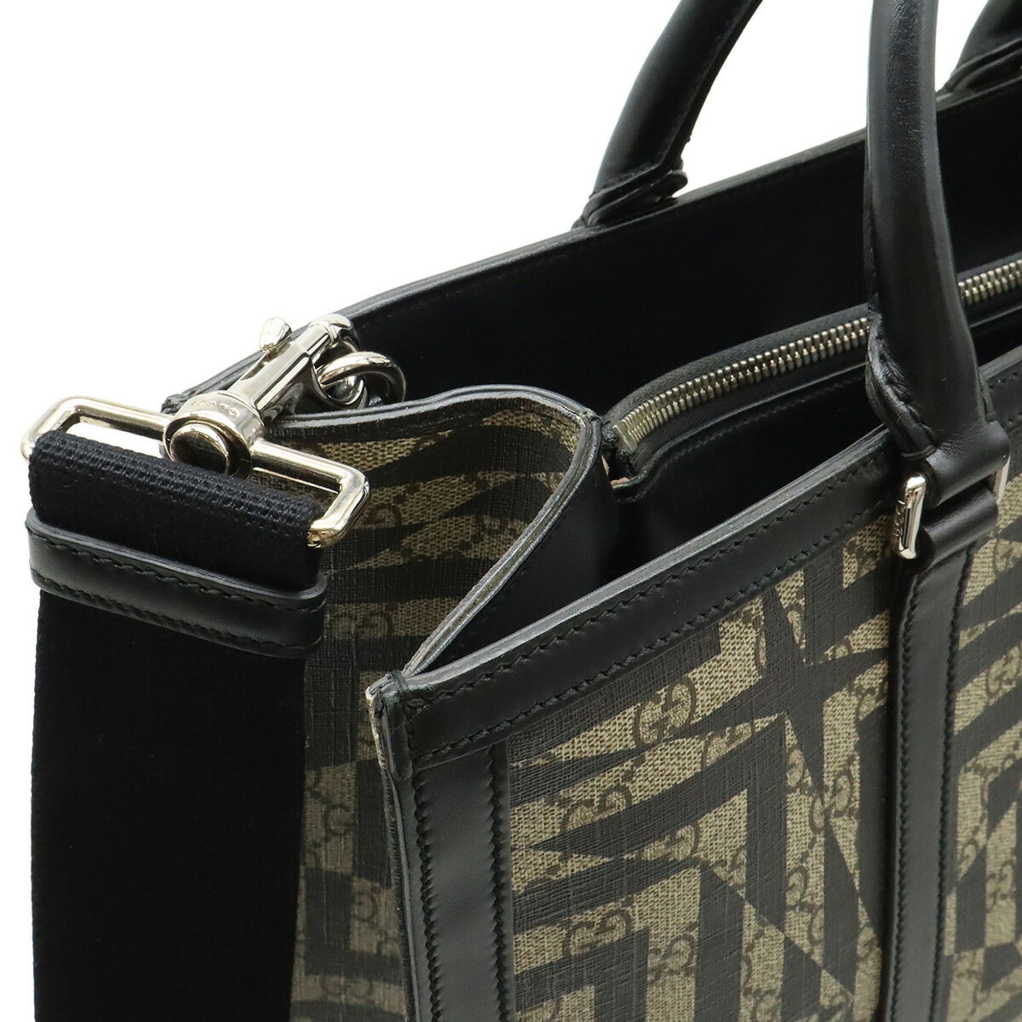 Gucci Beige Black Pvc Leather Shoulder Bag Tote Bag (Pre-Owned)