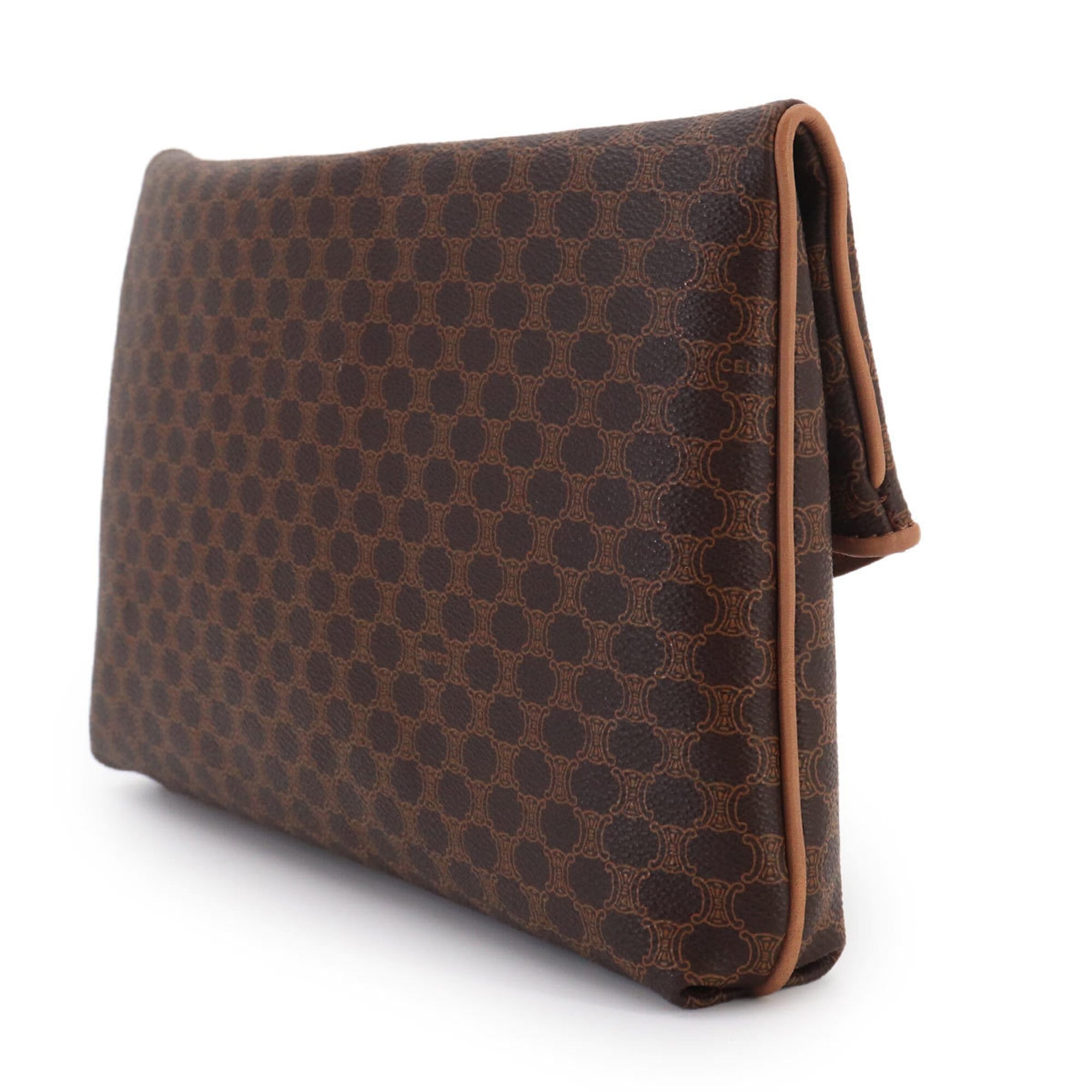 Celine Brown Pvc Leather Clutch Bag Handbag (Pre-Owned)