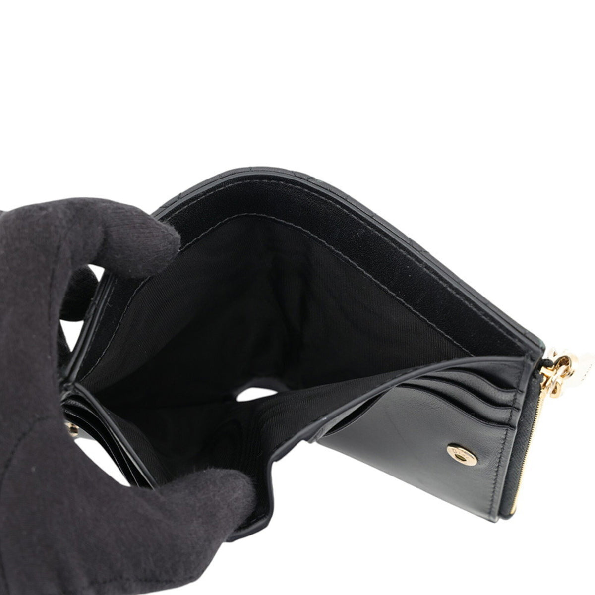 Christian Dior Lady Dior Black Leather Wallet (Bi-Fold) (Pre-Owned)