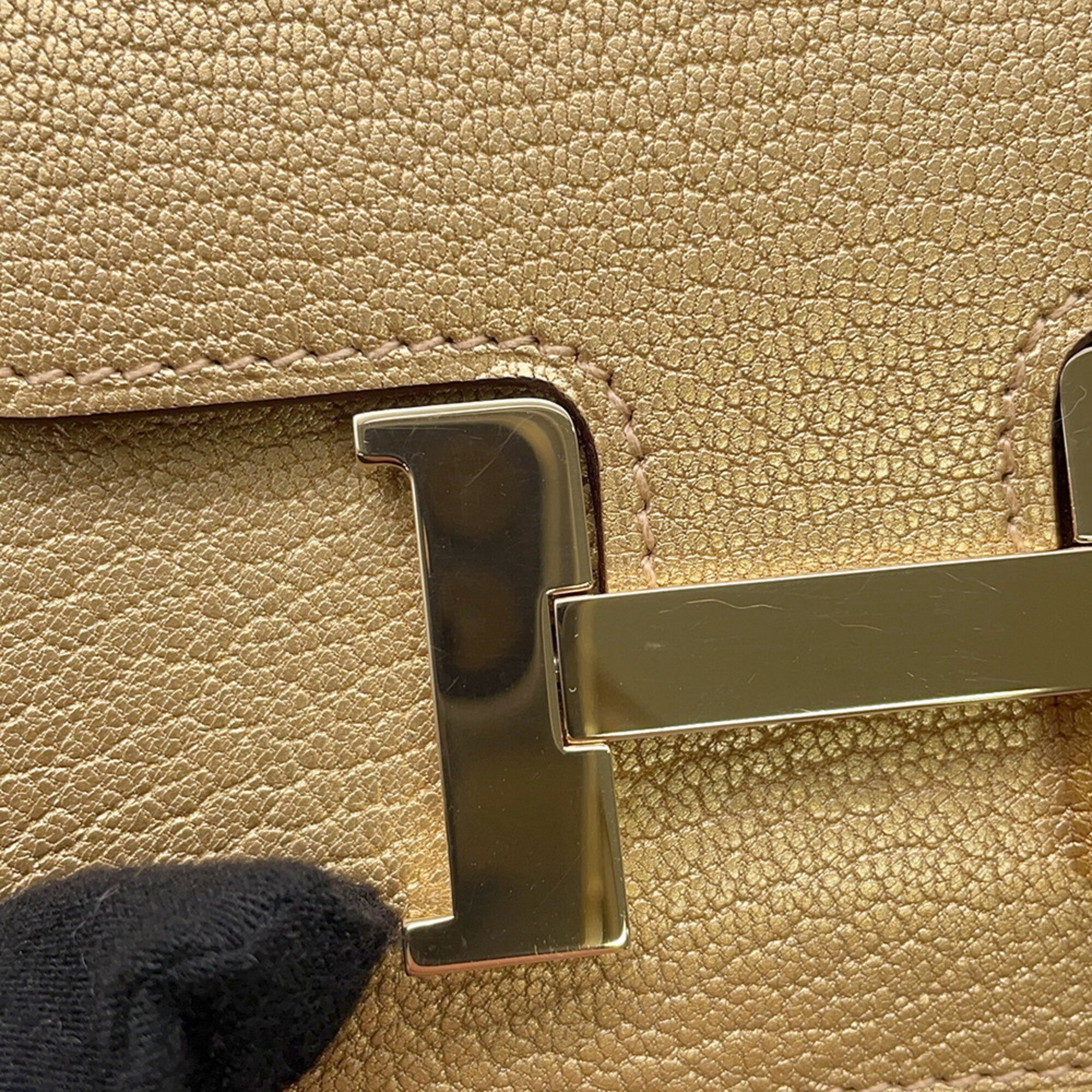 Hermes Champagne Chevre Leather Coin Purse/Coin Case (Pre-Owned)