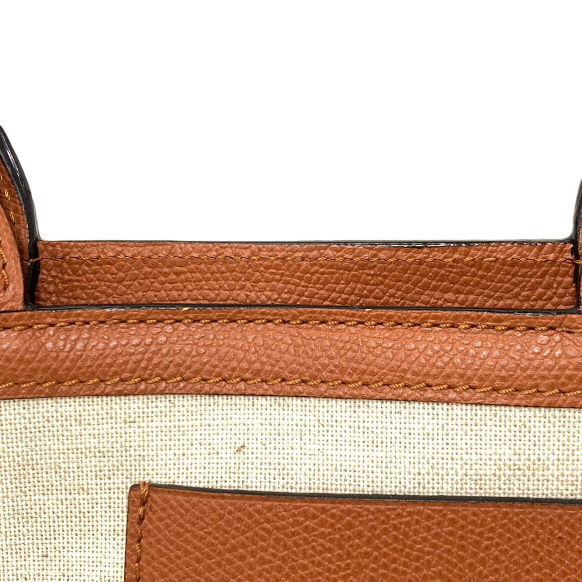Valextra Brown Canvas Leather Shopping Bag Tote Bag (Pre-Owned)