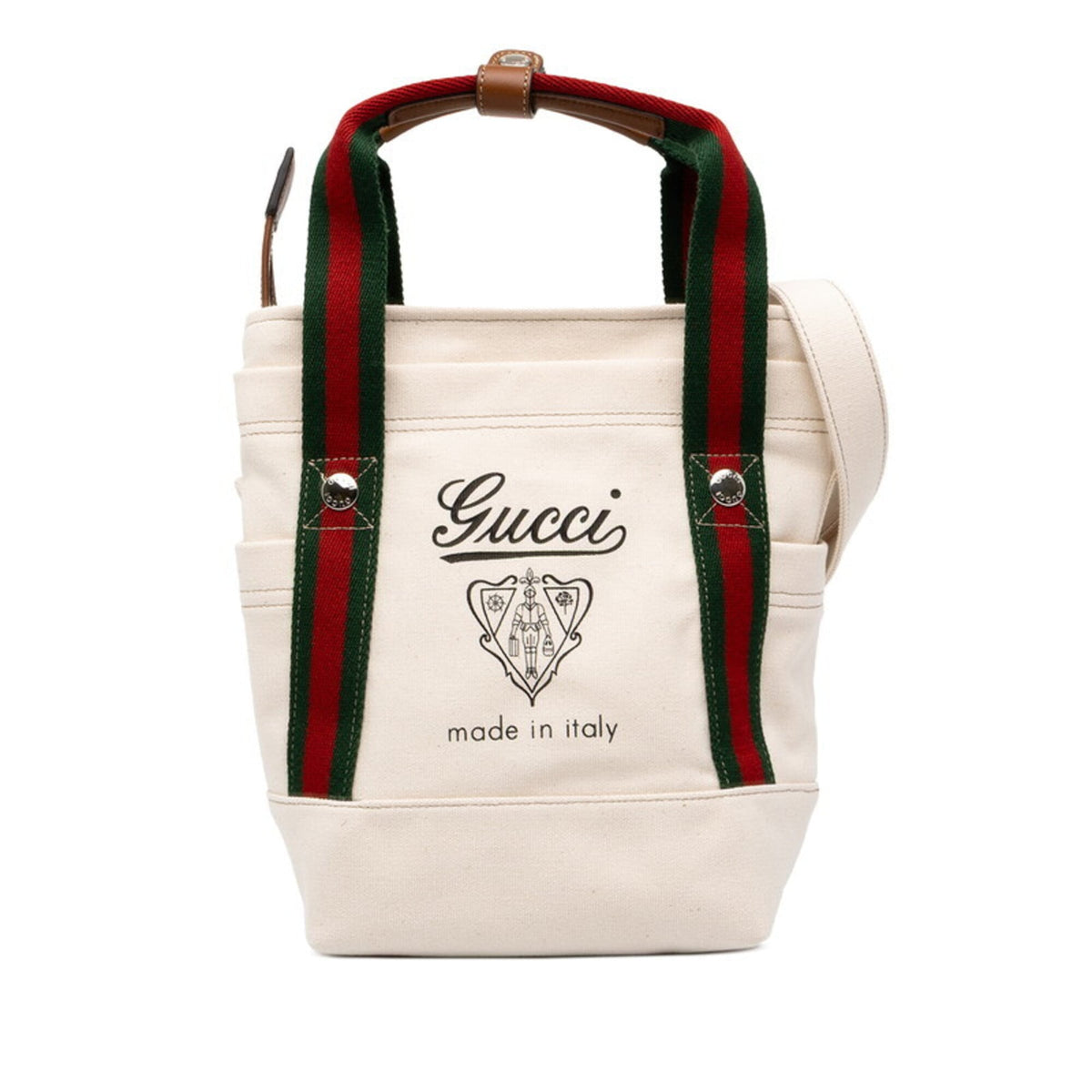 Gucci White Canvas Leather Handbag Shoulder Bag (Pre-Owned)