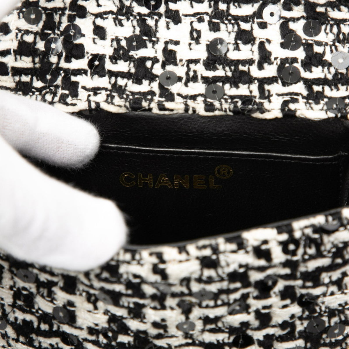Chanel Black White Tweed Spangles Handbag (Pre-Owned)