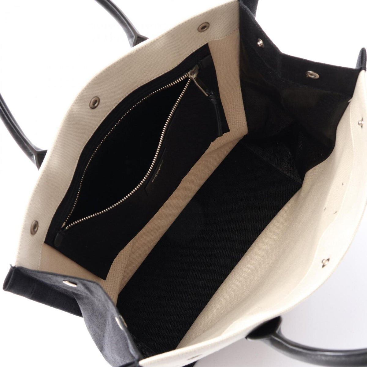 Yves Saint Laurent Black Ivory Canvas Leather Handbag Tote Bag (Pre-Owned)