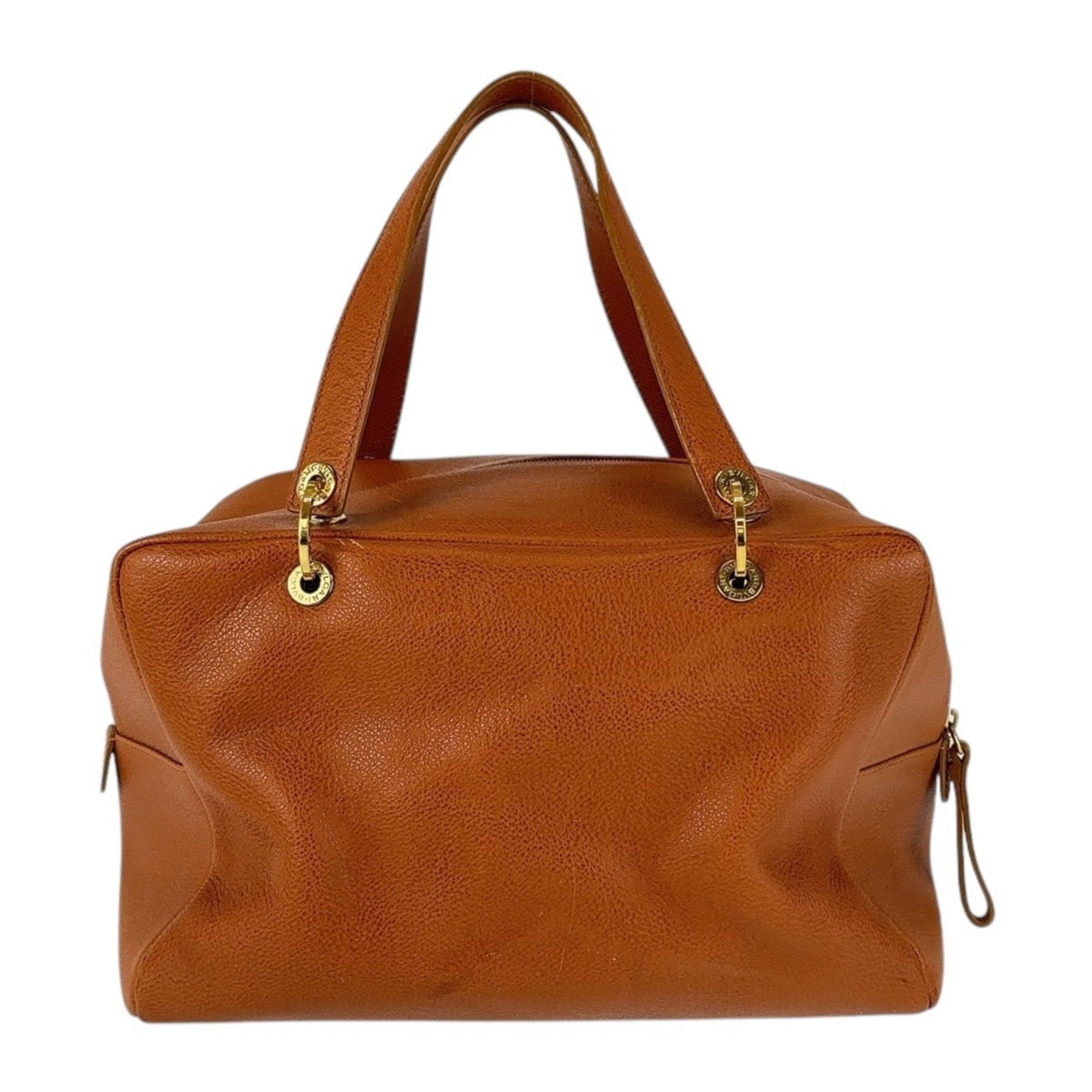 Bvlgari Bvlgari Bvlgari Brown Leather Boston Bag Handbag (Pre-Owned)