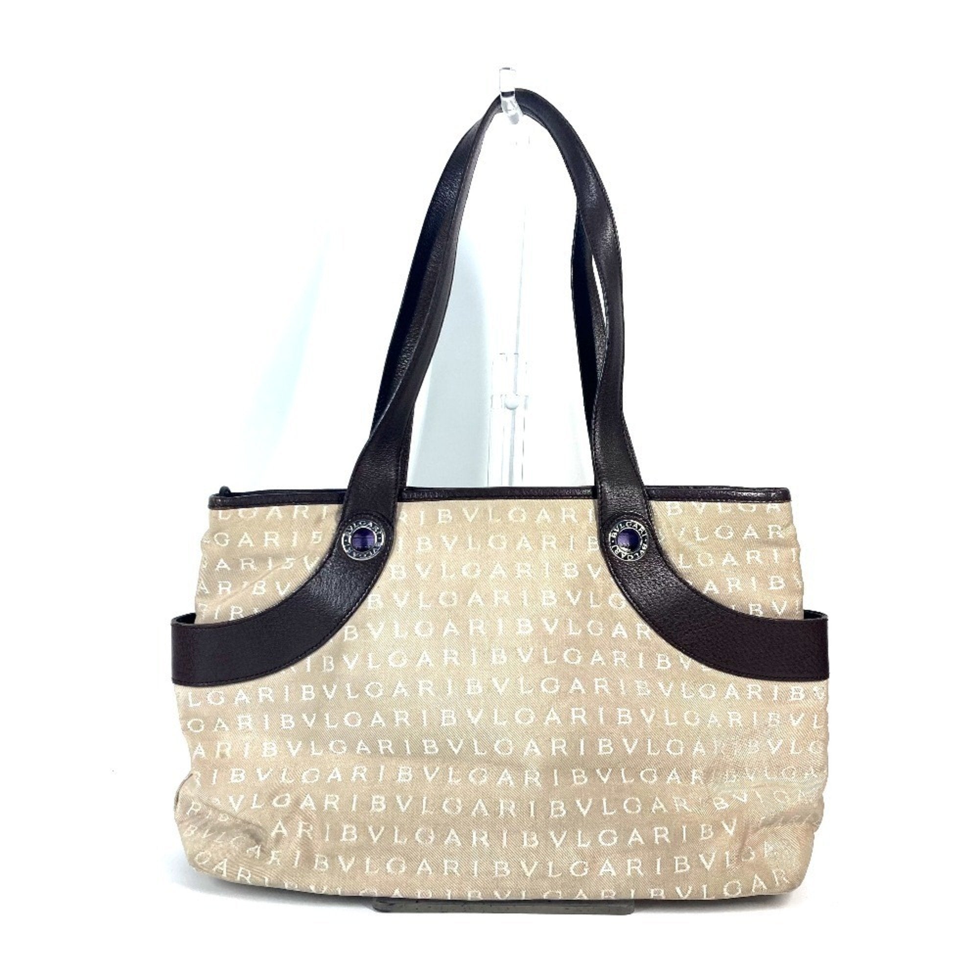 Bvlgari Beige Canvas Leather Shoulder Bag Tote Bag (Pre-Owned)