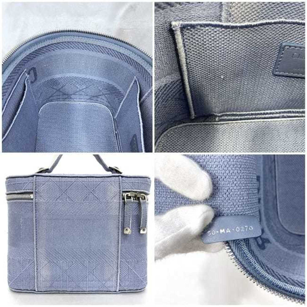 Christian Dior Light Blue Canvas Handbag Vanity Bag (Pre-Owned)