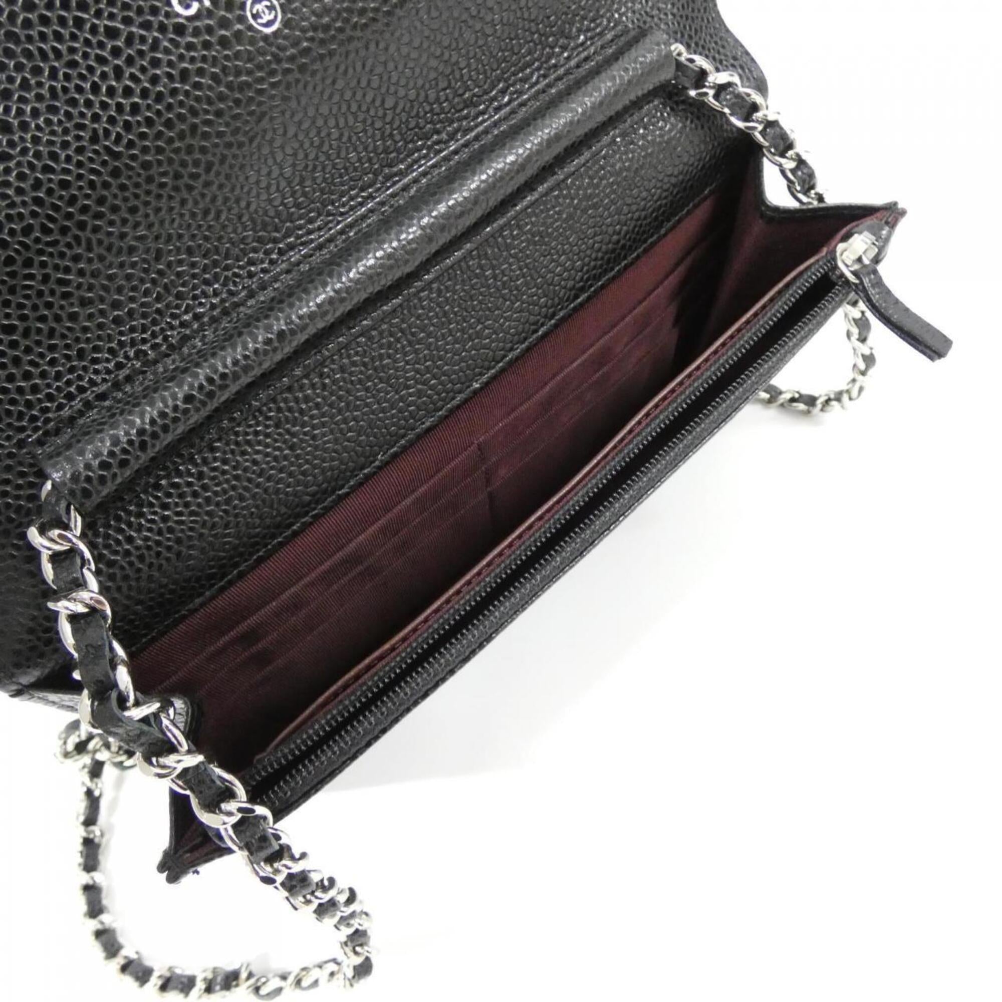 Chanel Black Bordeaux Grained Calfskin Chain/Shoulder Wallet (Pre-Owned)