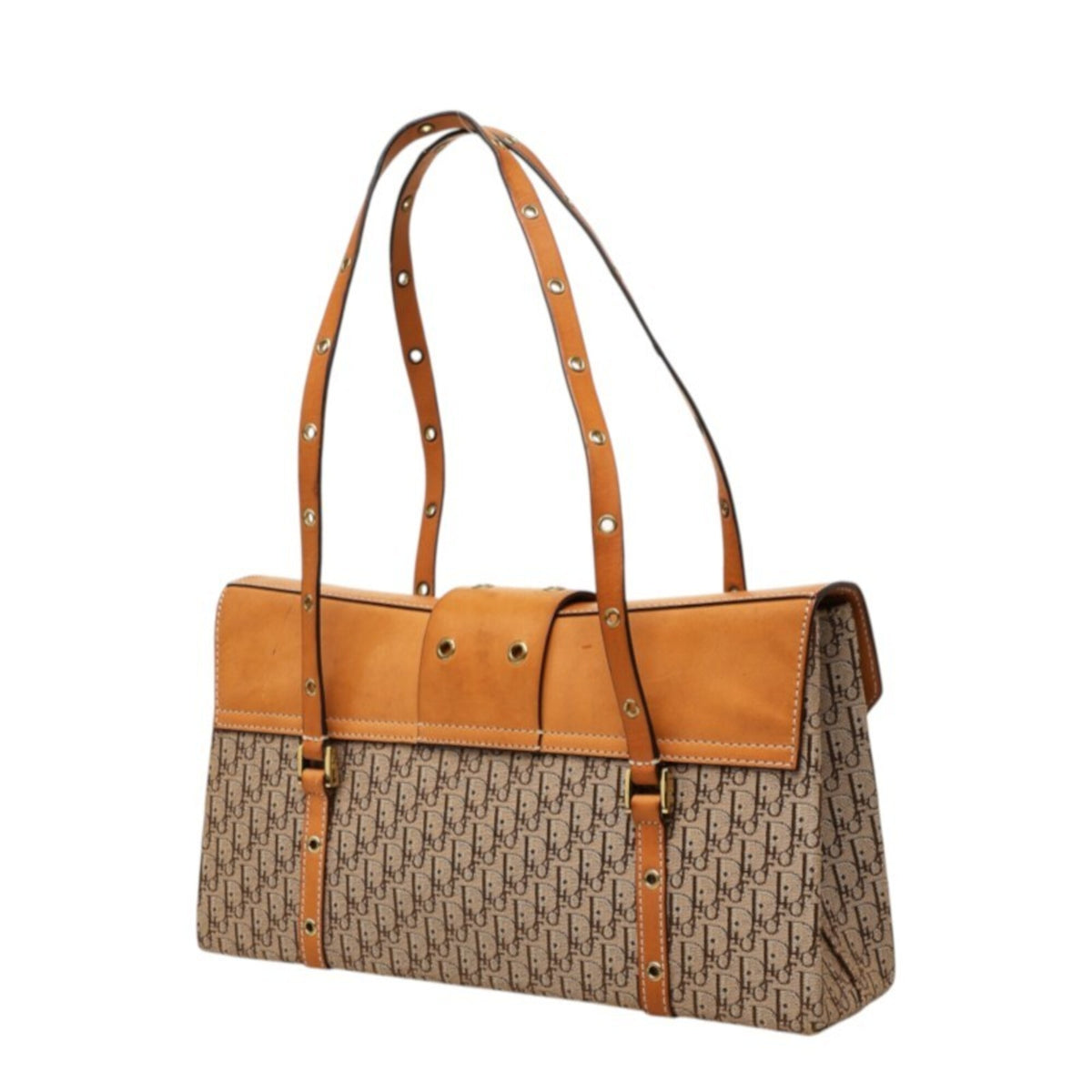 Christian Dior Trotter Beige Brown Canvas Leather Handbag Shoulder Bag (Pre-Owned)