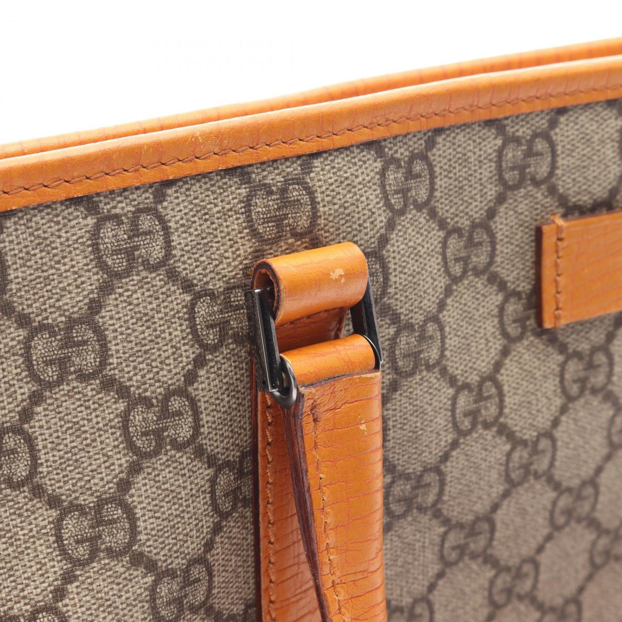 Gucci Beige Orange Pvc Coated Canvas Leather Tote Bag (Pre-Owned)