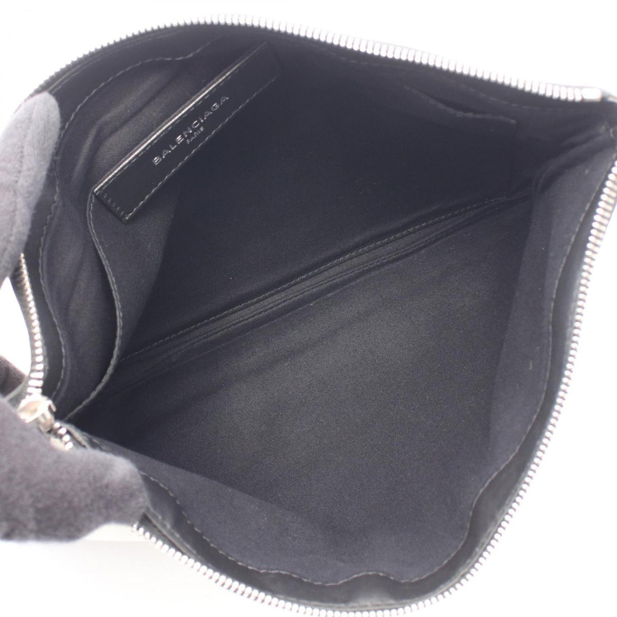 Balenciaga Black Ivory Canvas Leather Clutch Bag Handbag (Pre-Owned)