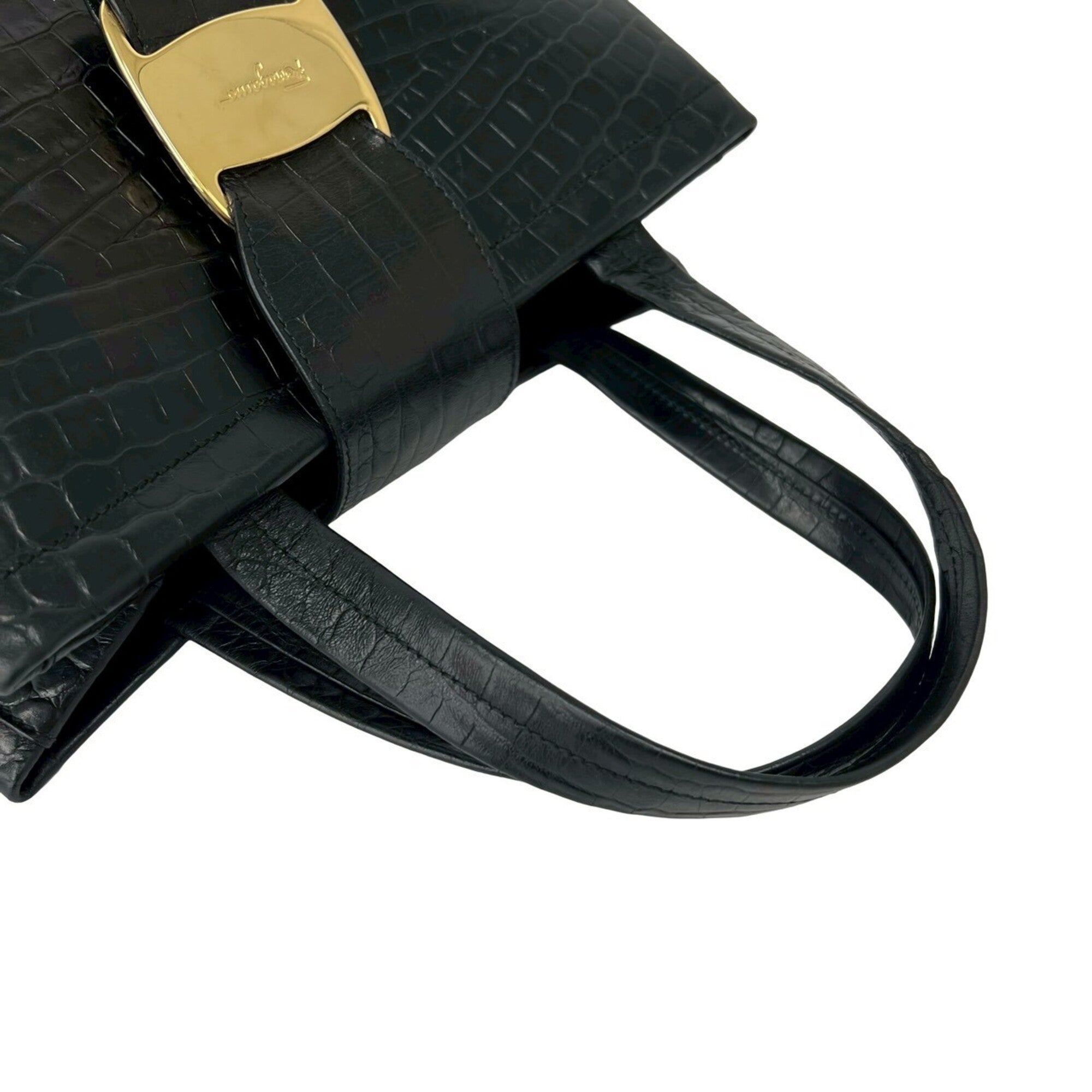 Salvatore Ferragamo Black Leather Handbag Tote Bag (Pre-Owned)