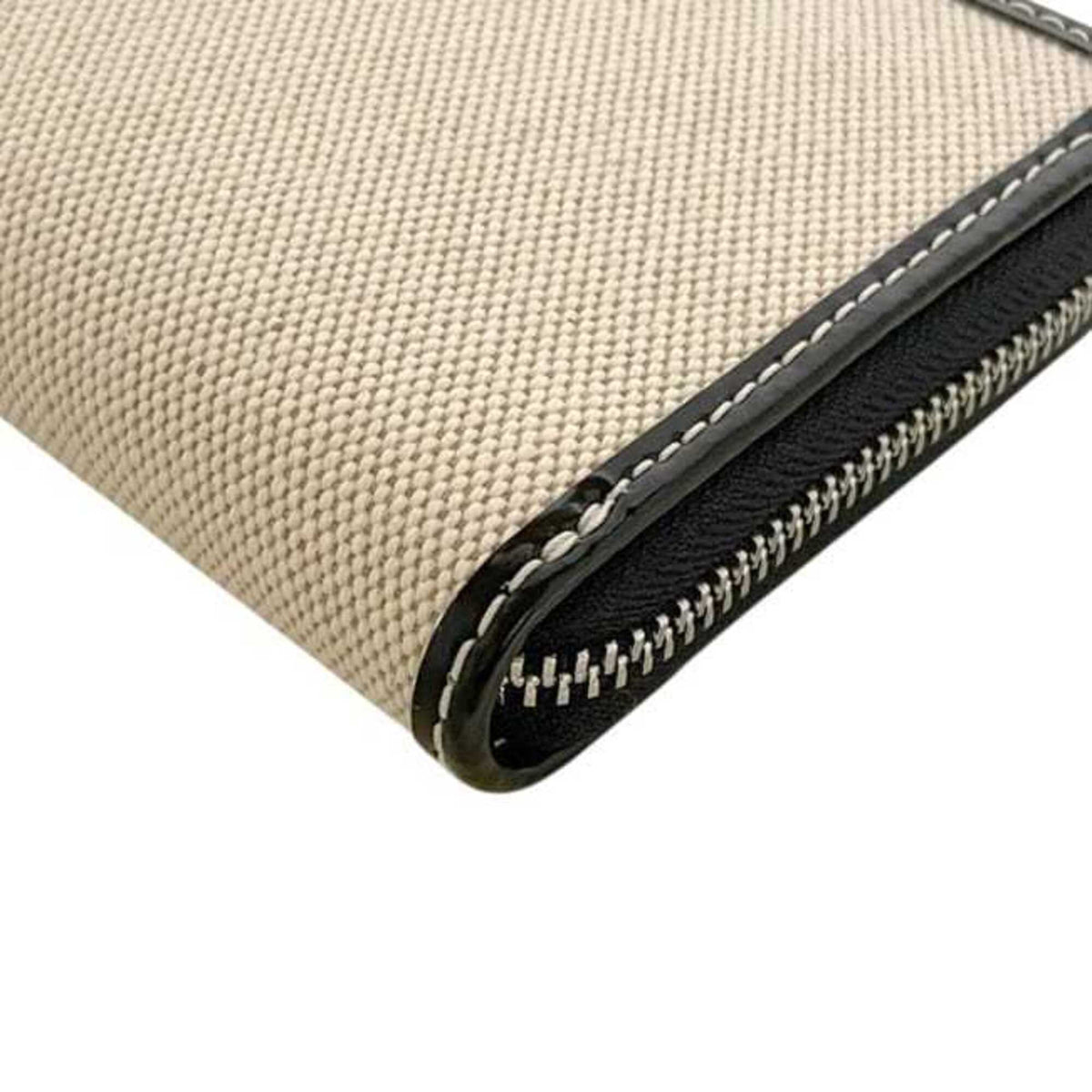 Tory Burch Black White Canvas Leather Long Wallet (Bi-Fold) (Pre-Owned)